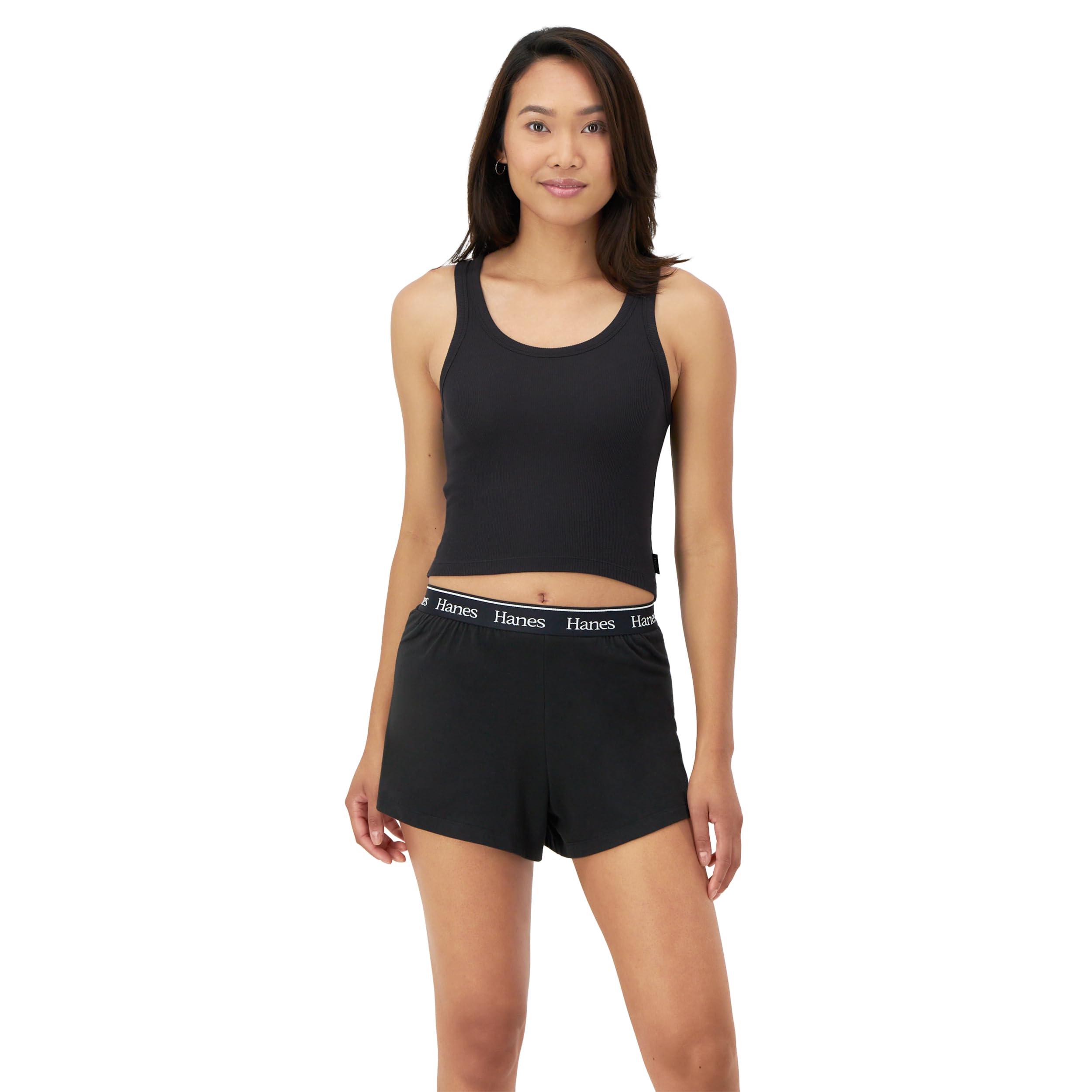 Hanes Women's Originals Comfywear Rib Crop Tank and Sleep Shorts, 2-Piece Set - Image 2