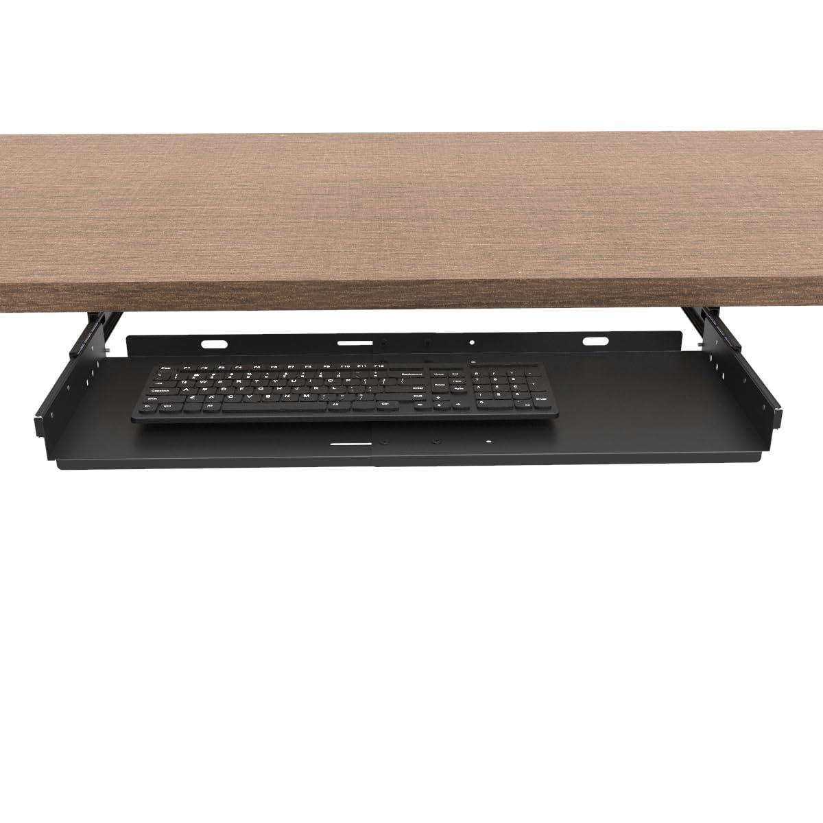 JINGCHENGMEI Sliding Keyboard Tray Under Desk, Pull-Out Keyboard and Mouse Tray, 27 x 9.8 inches Large Platform Slide-Out Computer Drawer for Typing, Metal, Black - Image 6