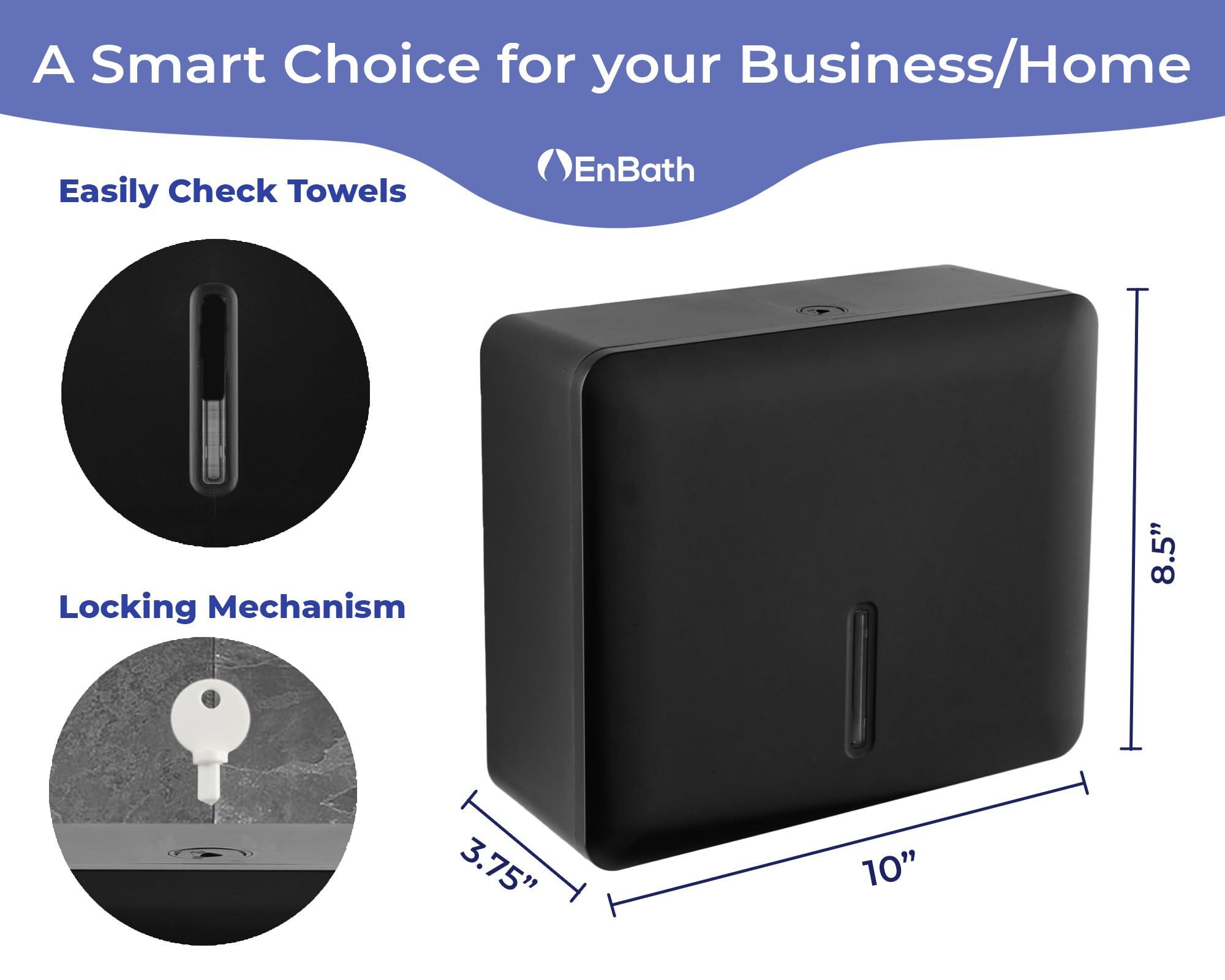 Multifold Paper Towel Dispenser Wall Mount (Black), Folded Hand Towel Dispenser for Bathroom/Restroom (Holds up to 300 Towels), Commercial Paper Towel Holder, Trifold Paper Towels Dispenser by EnBath - Image 2