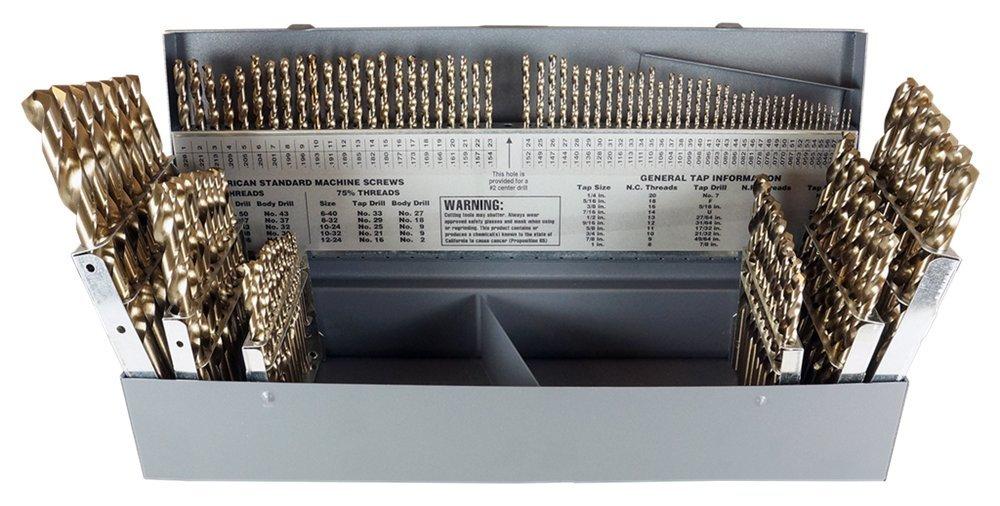 Chicago-Latrobe 550 115 Piece Heavy-Duty Cobalt Steel Jobber Length Drill Bit Set, Gold Oxide Finish, Round Shank, Spiral Flute, 135 Degree Point Angle