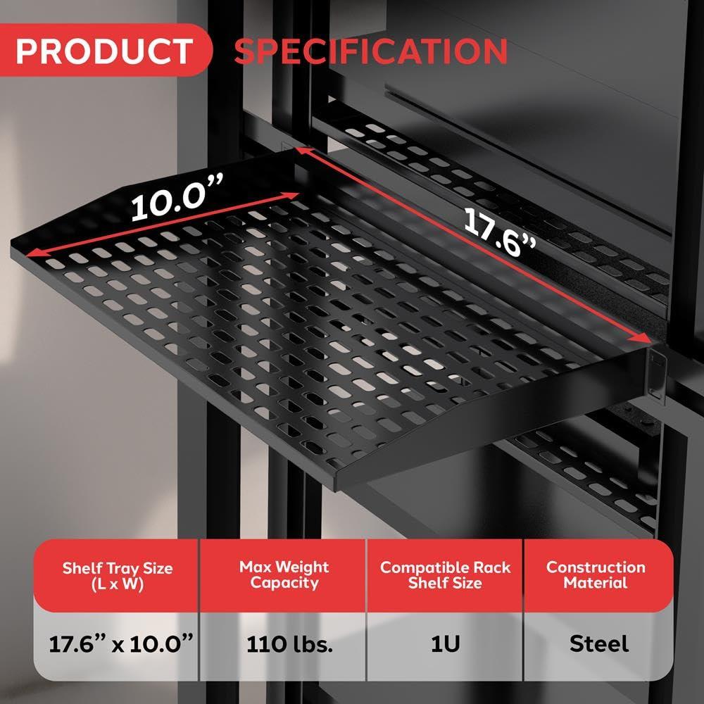 Pyle 2-Pc 1U Server Rack Shelf, Vented Shelves for Good Air Circulation, Cantilever Mount, Wall Mount Rack, Universal Device, Cabinet Shelf, Computer Case Mounting Tray, Black-Pyle PLRSTN14UX2 - Image 3