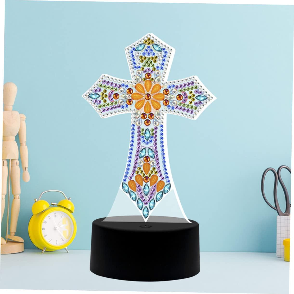 DOITOOL Cross Lamp Cross Light DIY Rhinestones Painting Crafts Religious Decorative Table Lamp Bedside Lamp Nursery Room Light Sleep Night Light Desk Shaped Drill Decorations - Image 5