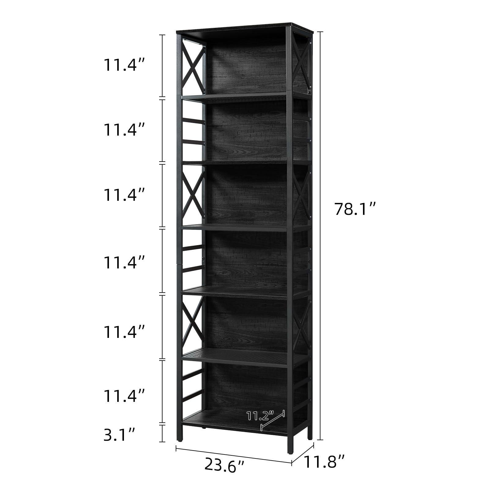 HOMBAZAAR 7 Tier Bookshelf, 78 Inch Tall Rustic Bookshelf with Metal Frame, Industrial Heavy Duty Bookshelves and Bookcases, Open Book Shelf for Office, Living Room and Library, Black - Image 2