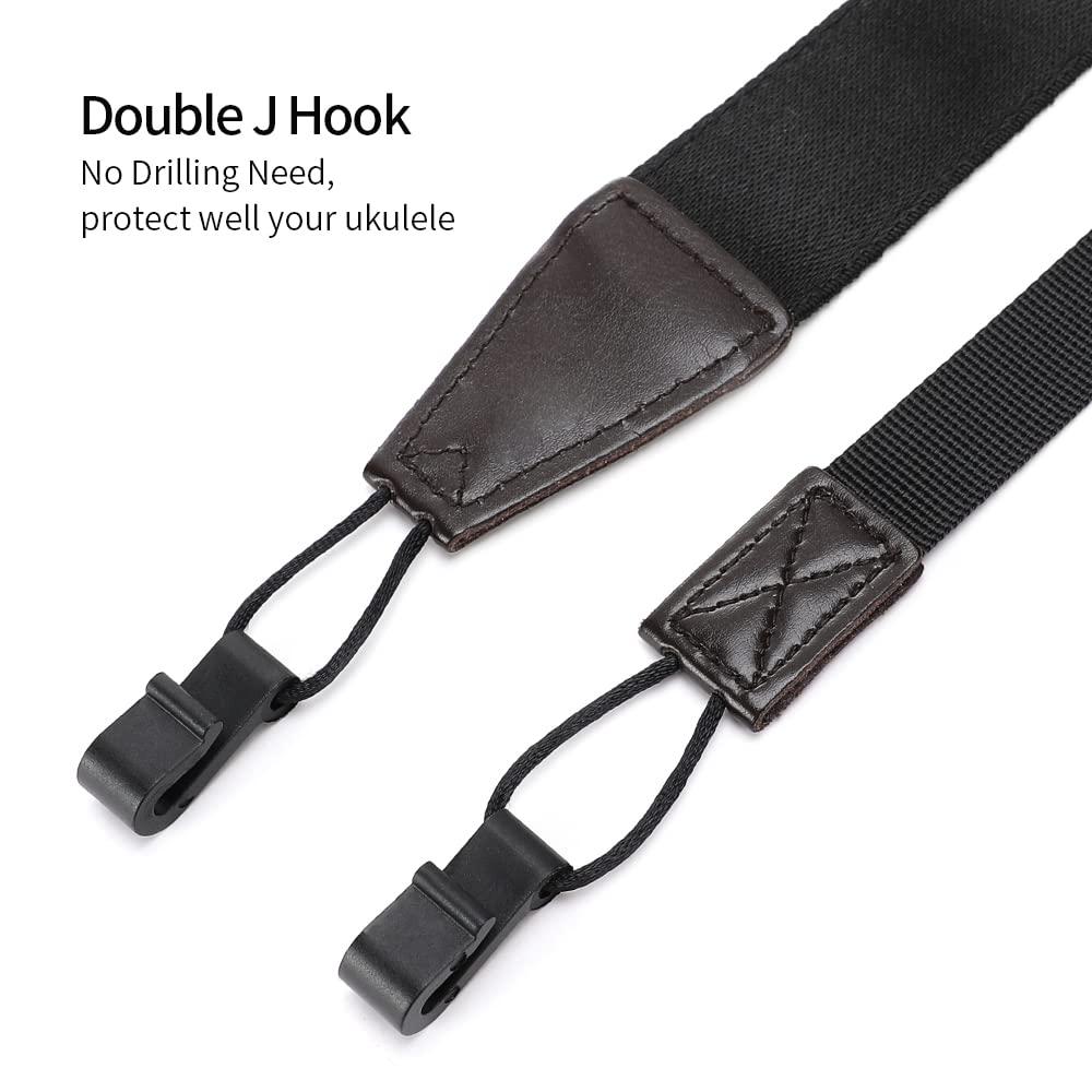 Eyeshot Ukulele Strap No Drill, Adjustable Double J Hook Clip on Uke Shoulder Strap, Hawaiian Jacquard Blue Flower Hands Free Ukelele Strap, Easy to Use and Fit Most Standard Uke Sizes - Image 6