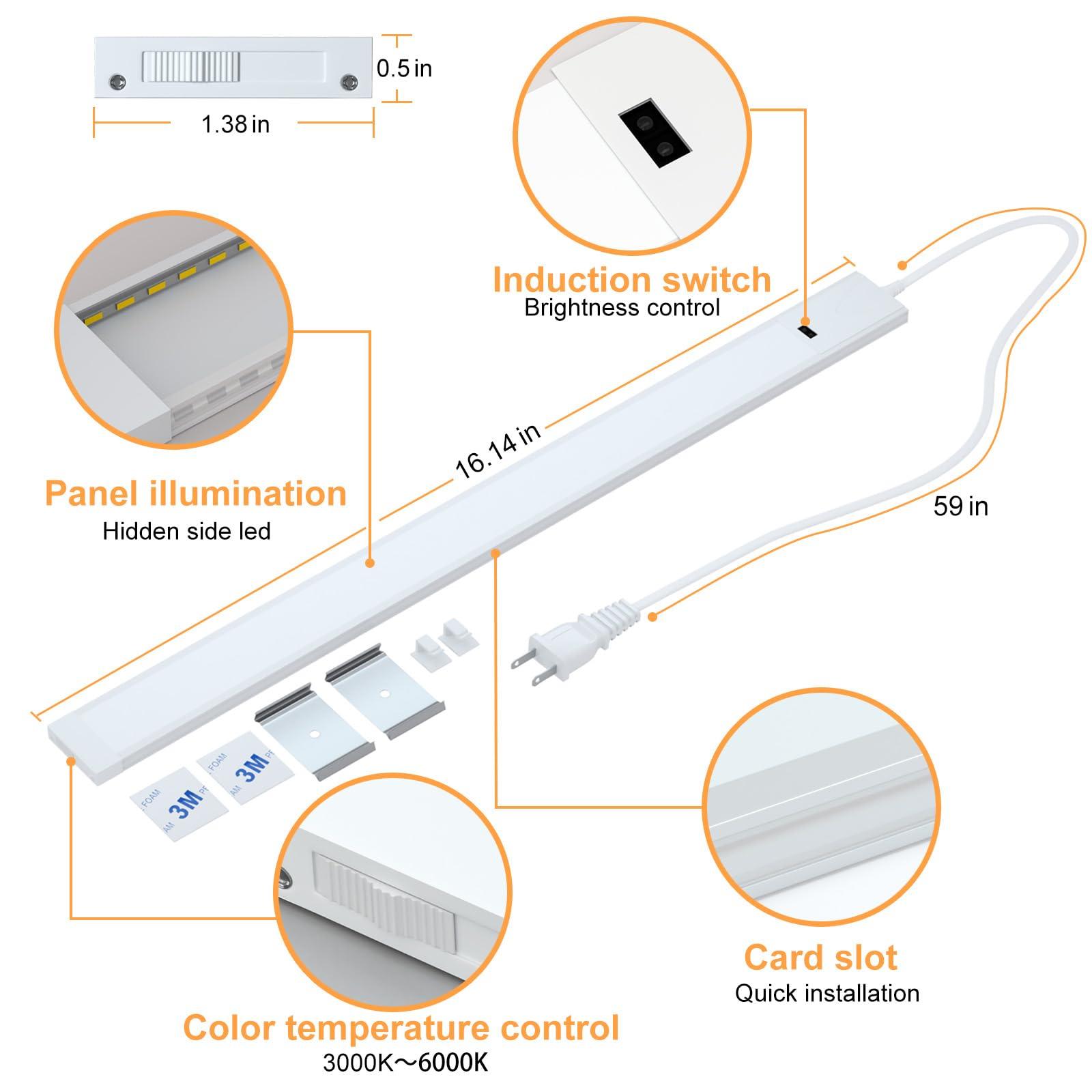 Under Cabinet Lights with Hand Wave, 16 inch Under Counter Lighting 4000K Natural White,Dimmable,Plug and Play,LED Lights for Kitchen Cabinet, Cupboard, Closet, Desk (16'' Two-Pack) - Image 8