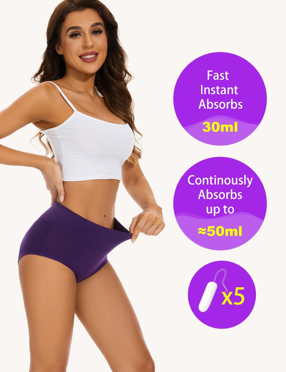 ALLBASE Incontinence Underwear for Women High Absorbency Period Panties Ladies Leakproof Protective Menstrual Postpartum Bladder Control Washable Cotton Briefs Multipack - Image 2