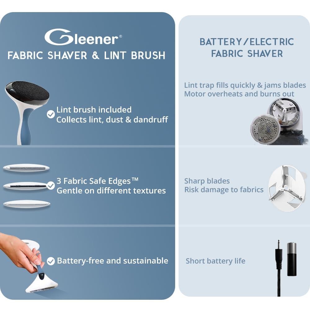 GLEENER Battery-Free Fabric Shaver & Lint Brush | Ultimate Fuzz Remover Sweater Comb | Lint Remover and Depiller for Clothing & Furniture (Slate Blue in Carton Box) - Image 2
