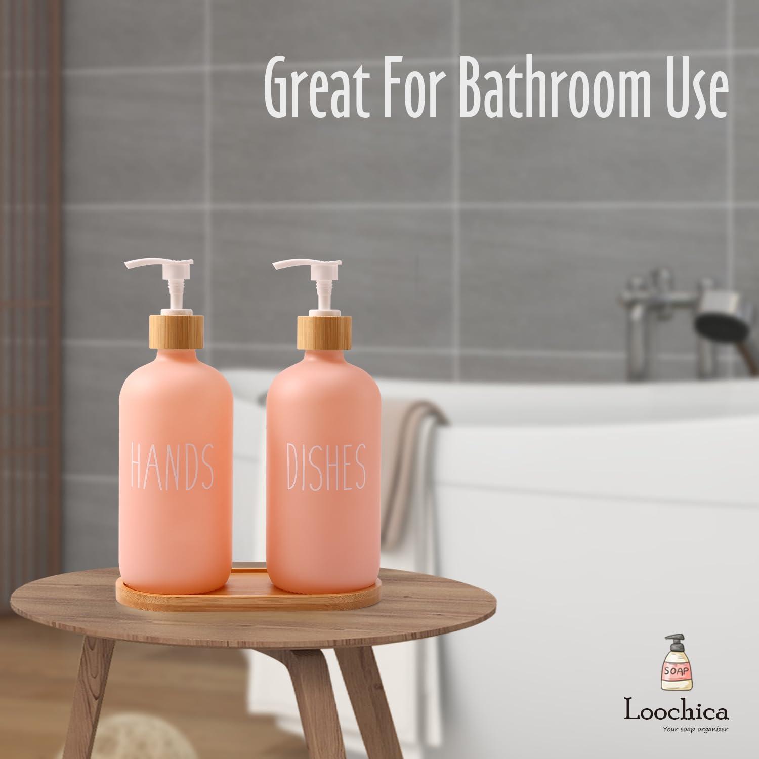 Loochica 2 Pack Blush Pink Glass Soap Dispenser Set with Tray, Hand and Dish Glass Soap Dispensers for Kitchen Sink, Kitchen Soap Dispenser Set Suitable for Kitchen Decor - Image 7