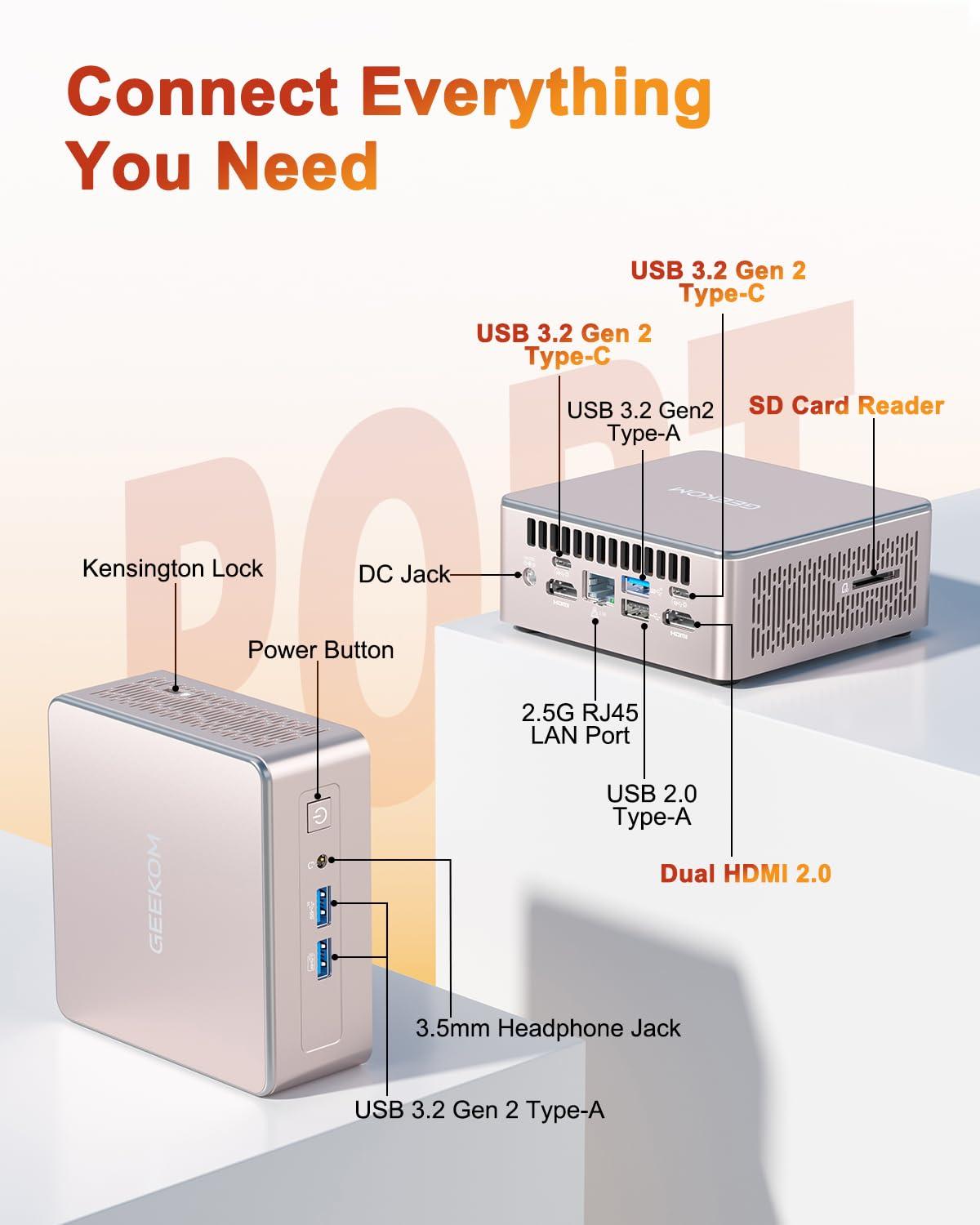 GEEKOM A5 Mini PC, AMD Ryzen 7 5825U (8C/16T, up to 4.5GHz), 16GB DDR4&512GB M.2 PCIe NVMe SSD, Vega 8 Graphics, Windows 11 Pro Desktop Computer Support 8K UHD/Wi-Fi 6/Bluetooth 5.2/USB 3.2 - Image 6