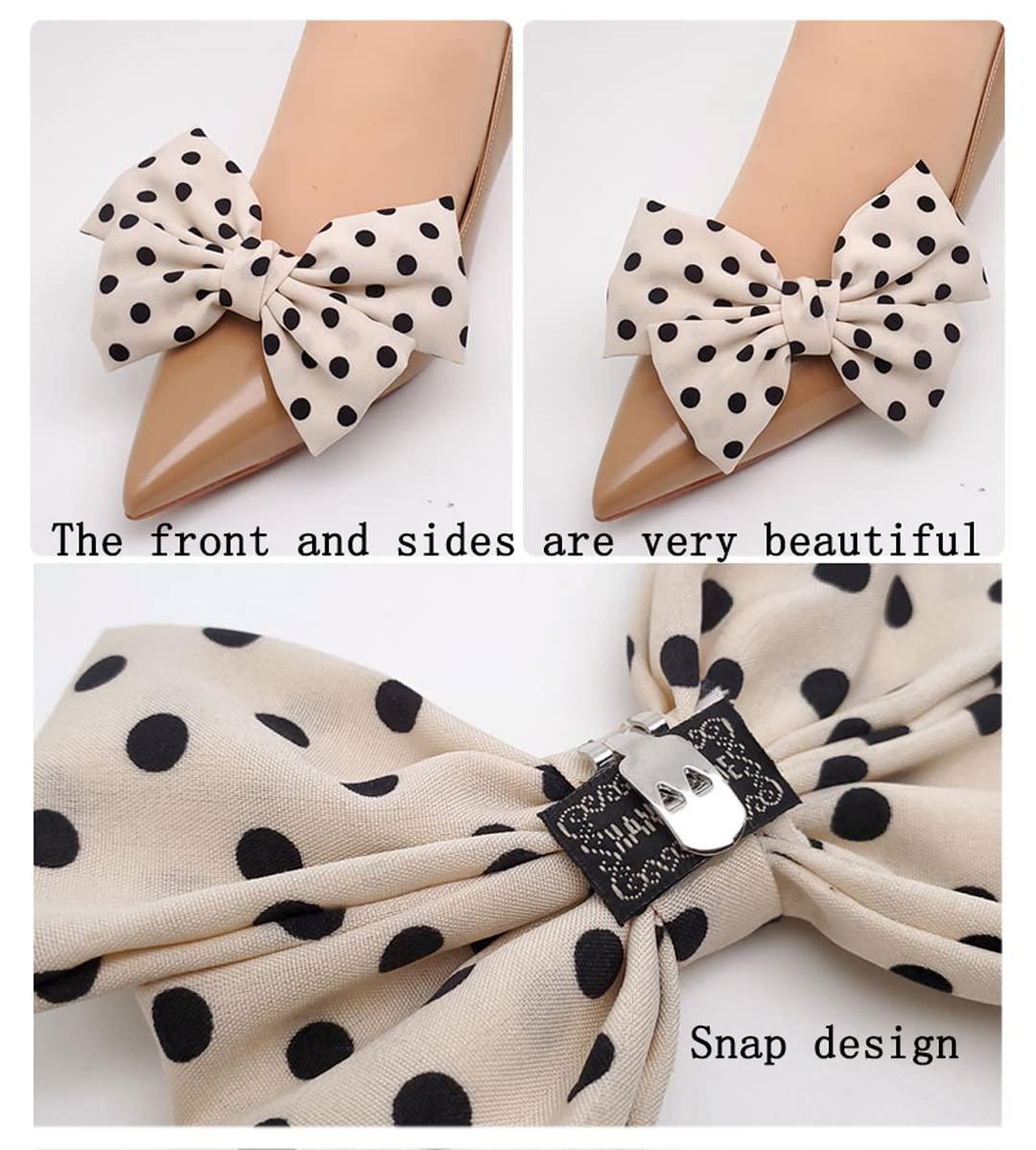 Tsangbaby Satin Bow Shoe Clips - Dots Solid Color Removable Elegant Wedding Party Shoe Buckle Bag Clothing Hair Accessories for Women Girls 2 Pcs - Image 5