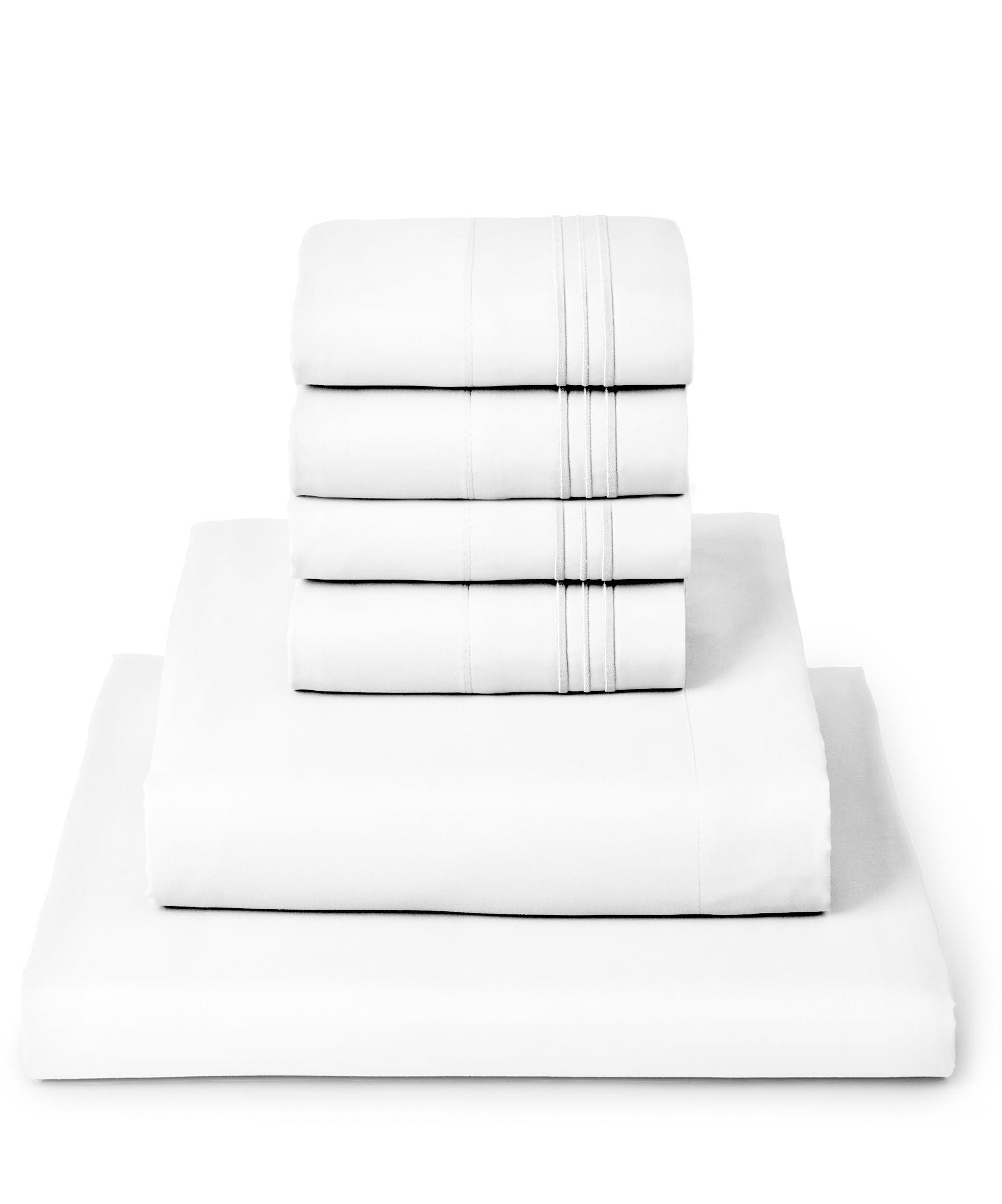 Mellanni Queen Sheet Set - 6-Piece Iconic Collection Bedding, (Including 4 Pillowcases), 16-Inch Deep Pocket, Easy Care, Extra Soft, Cooling Sheets, Brushed Microfiber - White