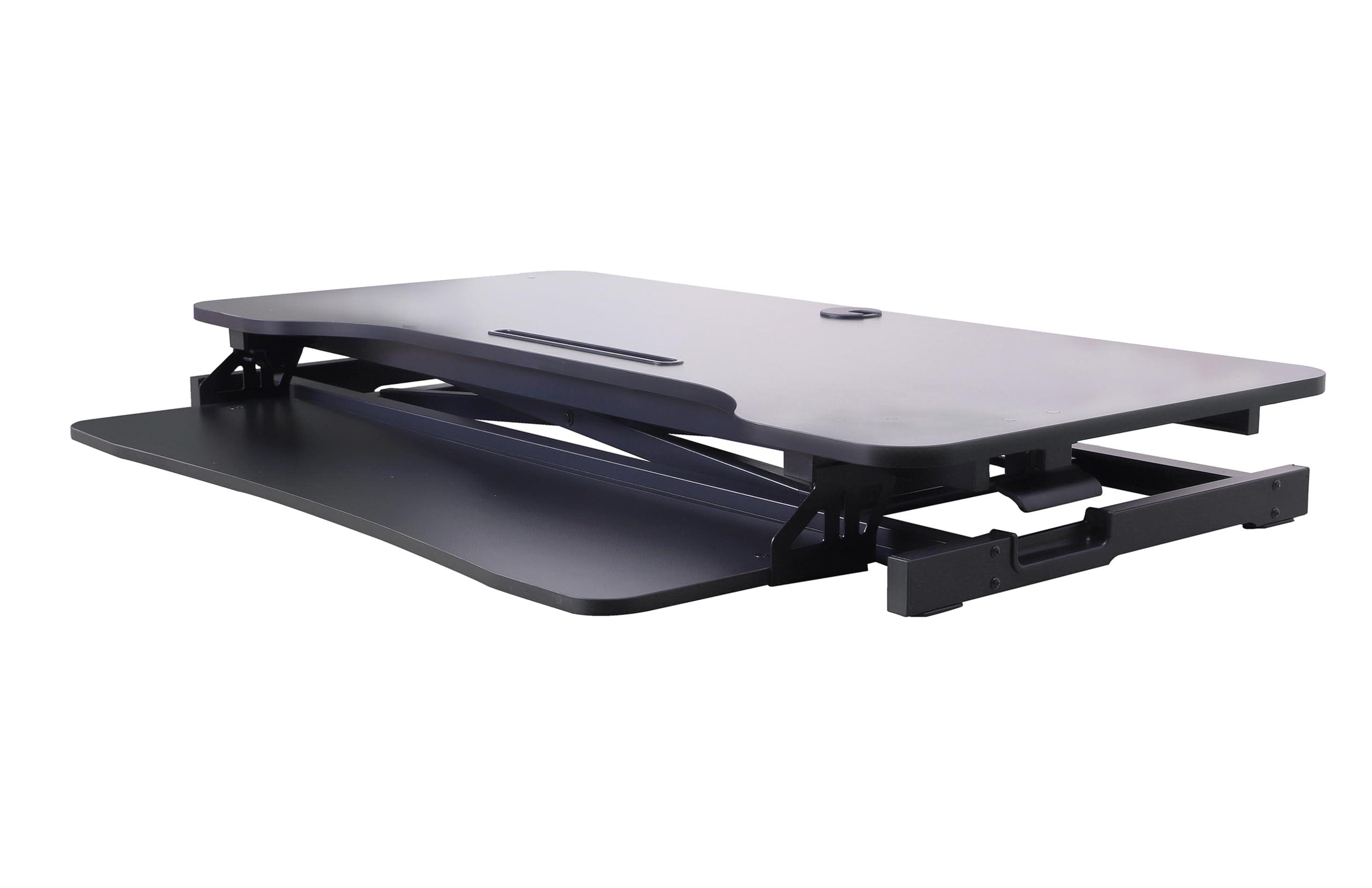 Rocelco 43" Height Adjustable Standing Desk Converter - Tall Sit Stand Up Tabletop Riser with Tablet Slot - Home Office Computer Workstation - Deep Keyboard Tray for Laptop Mouse - Black (R VADRB-43) - Image 5
