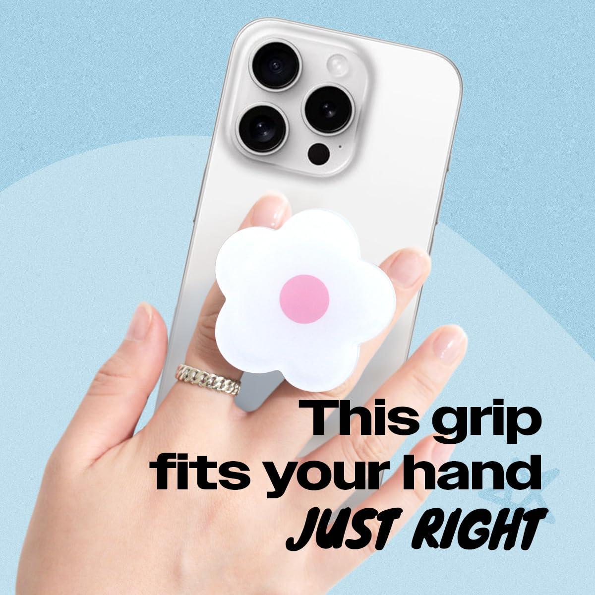 OnTheGrip Cute Solid Color Daisy Flower Design Collapsible Mobile Phone Grip Stand Holder for Smartphone Tablet Cell Phone Accessory (White Pink) - Image 2