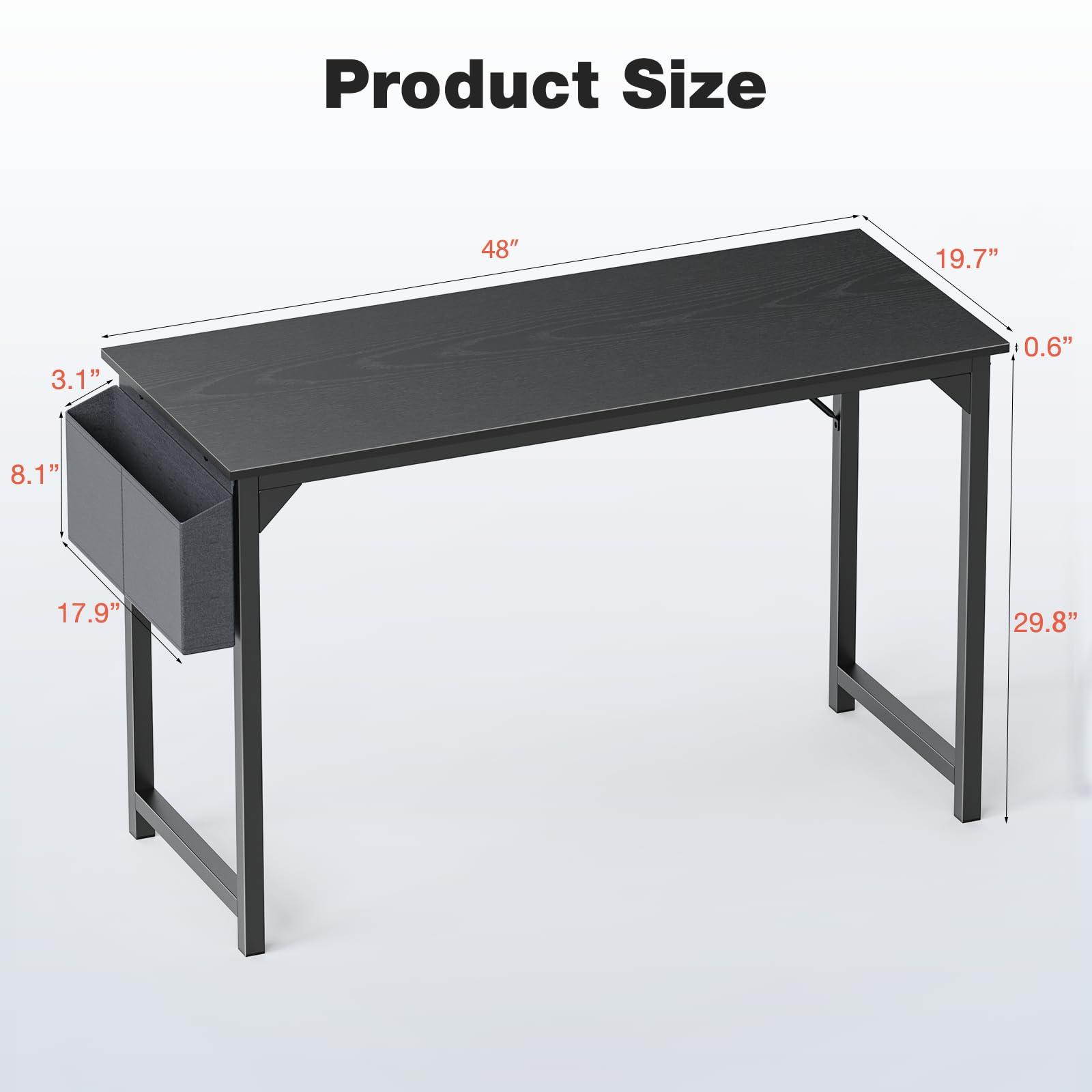 OLIXIS Computer Office Desk, 48 Inch Writing Work Study PC Wood Modern Desk with Storage Bag & Headphone Hook Simple Bedroom for 2 Person Kids Student Table, Black - Image 3