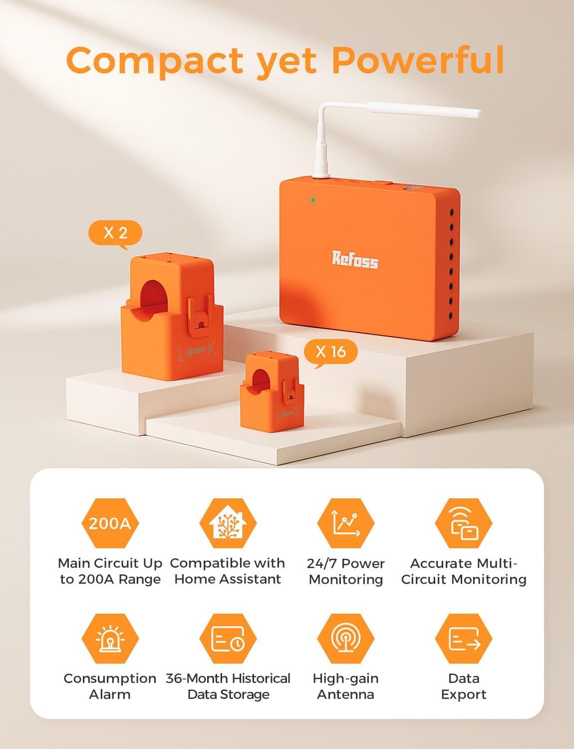 Smart Home Energy Monitor Supports Home Assistant, Real-Time Accurate Energy Consumption Tracking, Electricity Usage Monitor with 16x60A Circuit Sensors, 36-Month History, Solar Metering, 2.4G - Image 3