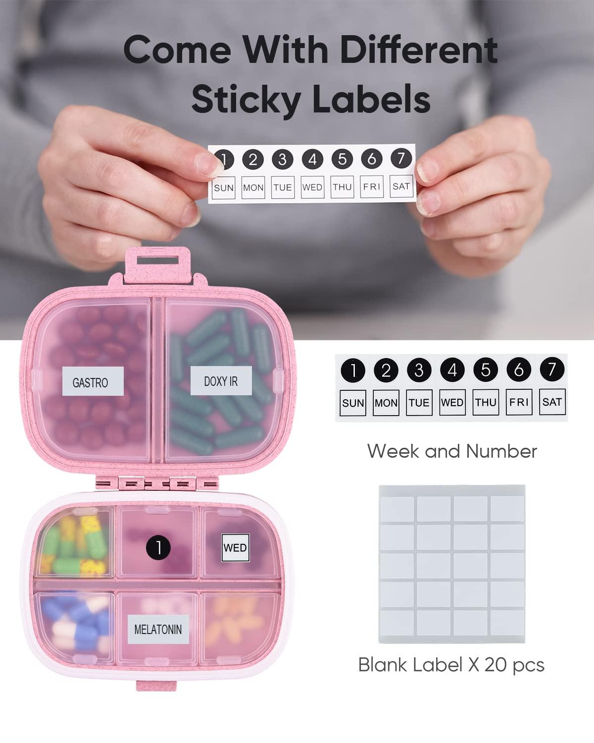 Holii Travel Pill Organizer, 8 Compartments Portable Pill Case, Daily Pill Box to Hold Vitamins, Small Pill Container for Pocket Purse Medicine Organizer（Pink） - Image 2