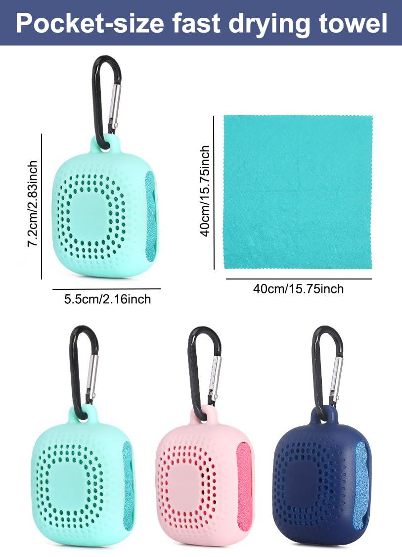 AKOAK Outdoor Travel Quick Drying 40CM Towel with Portable Creative Silicone Box, Microfiber Cold Sports Quick Drying Towel, Gym, Beach, Yoga, Sports Travel (Blue) - Image 3