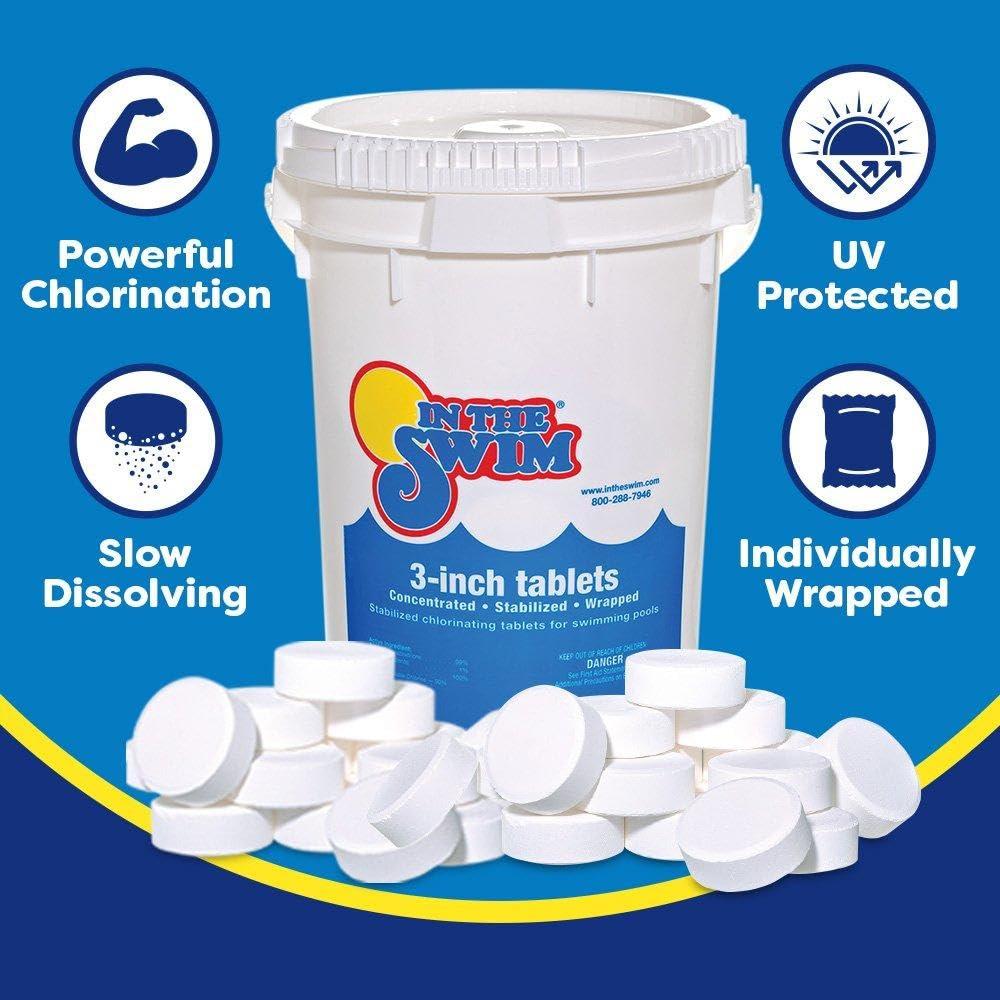 In The Swim 3 Inch Stabilized Chlorine Tablets for Sanitizing Swimming Pools - Individually Wrapped, Slow Dissolving - 90% Available Chlorine - Tri-Chlor - 50 Pounds - Image 4