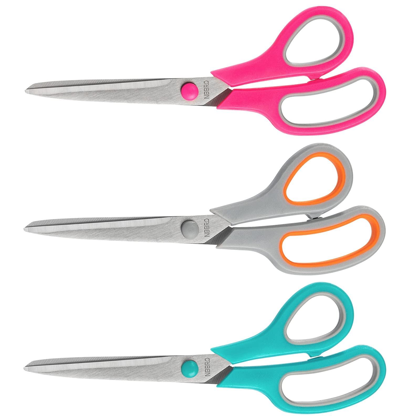 Stainless Steel All Purpose Scissors, 8.5'' Multipurpose 3-Pack for Office, Home, School, Sewing, Fabric, Craft Supplies