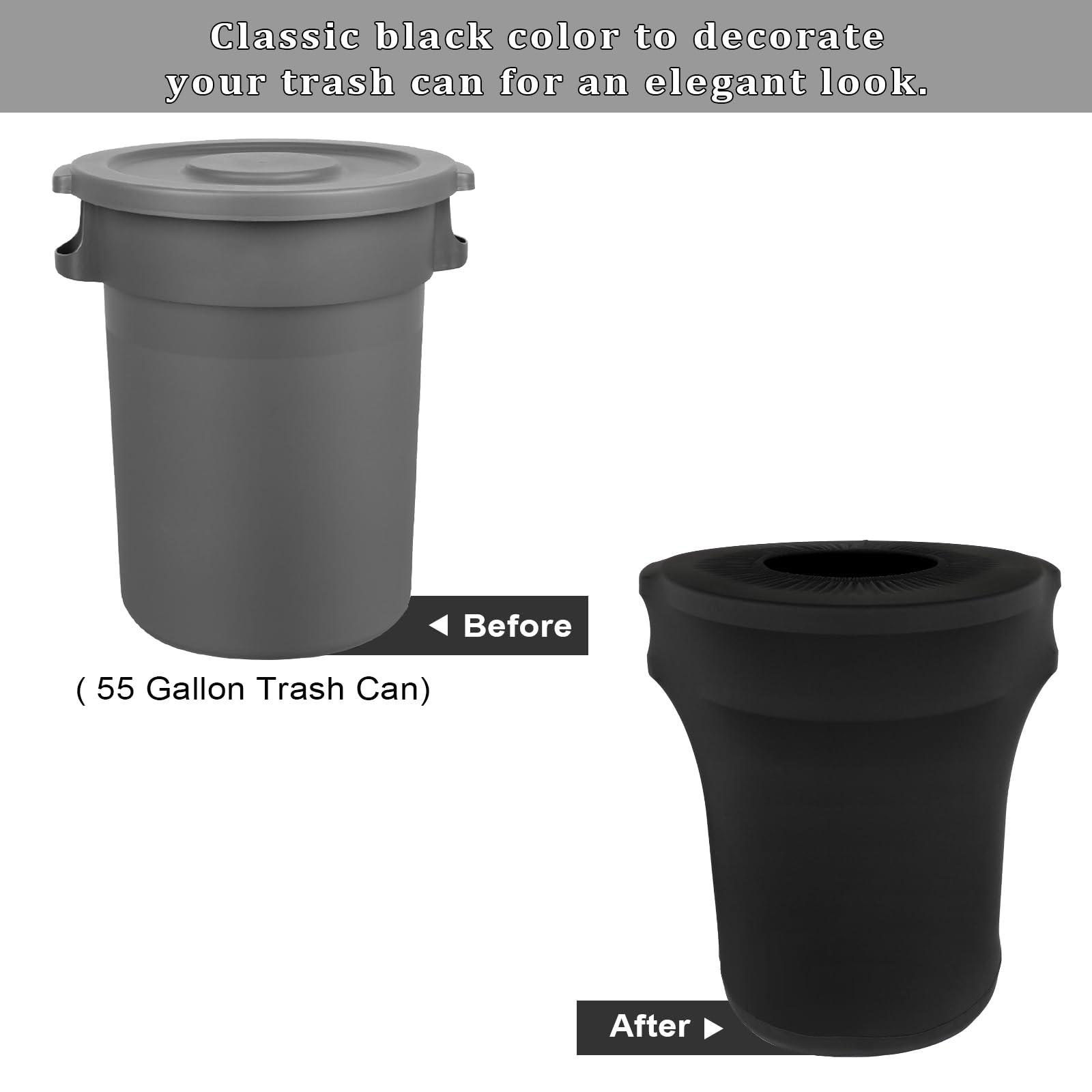 BSTKEY 55 Gallon Stretch Spandex Trash Can Cover, 4 Pack Outdoor Fitted Waste Container Cover Round Garbage Can Covers for Wedding Party Commercial Fundraiser Decor, Without Trash Can (Black) - Image 3