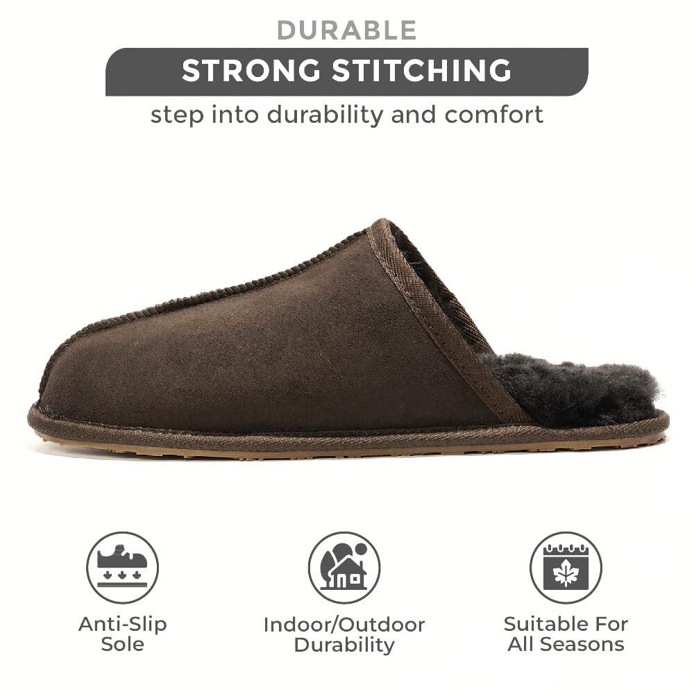 Project Cloud Genuine Sheepskin Upper Mens Slippers - Memory Foam Scuff House Slippers and Non-Slip Comfortable Fall Men Footwear (Colin) - Image 3