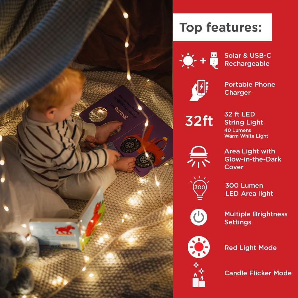 LuminAID Solar String Light with Phone Charger - Rechargeable Tent Lights for Camping - 32 ft String Lights Perfect for Camping, Backyard, Patio, RVs, Outdoor, Power Outages (1 Pack) - Image 2