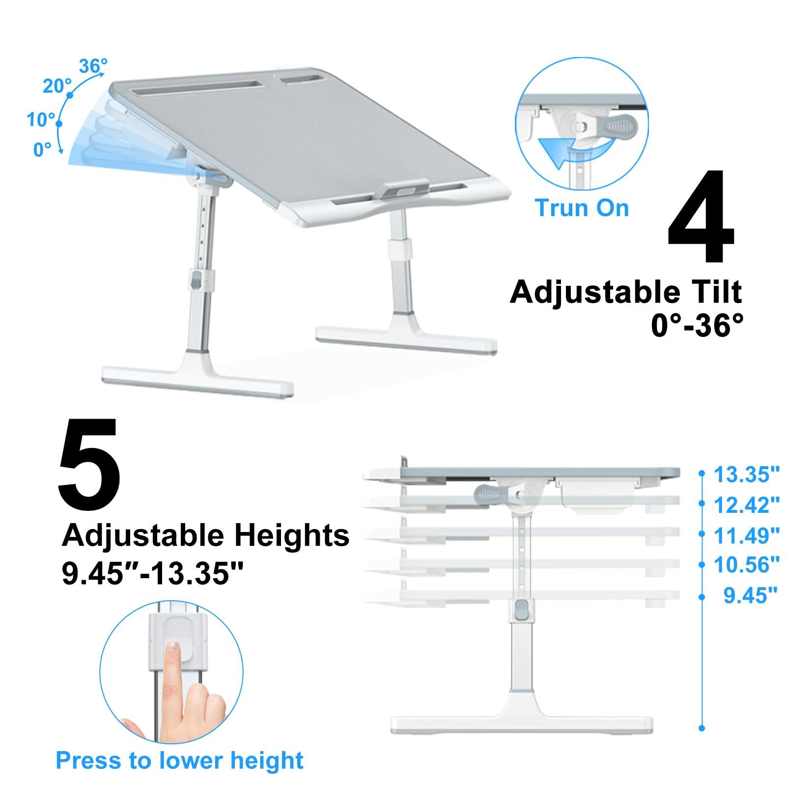 Laptop Bed Desk, X-Large Leather Adjustable Computer Bed Table Tray, Foldable Laptop Lap Desk for Bed Sofa Couch Floor Writing Eating Working with Drawer 2 Movable Stoppers (23.6 inch, Grey) - Image 5
