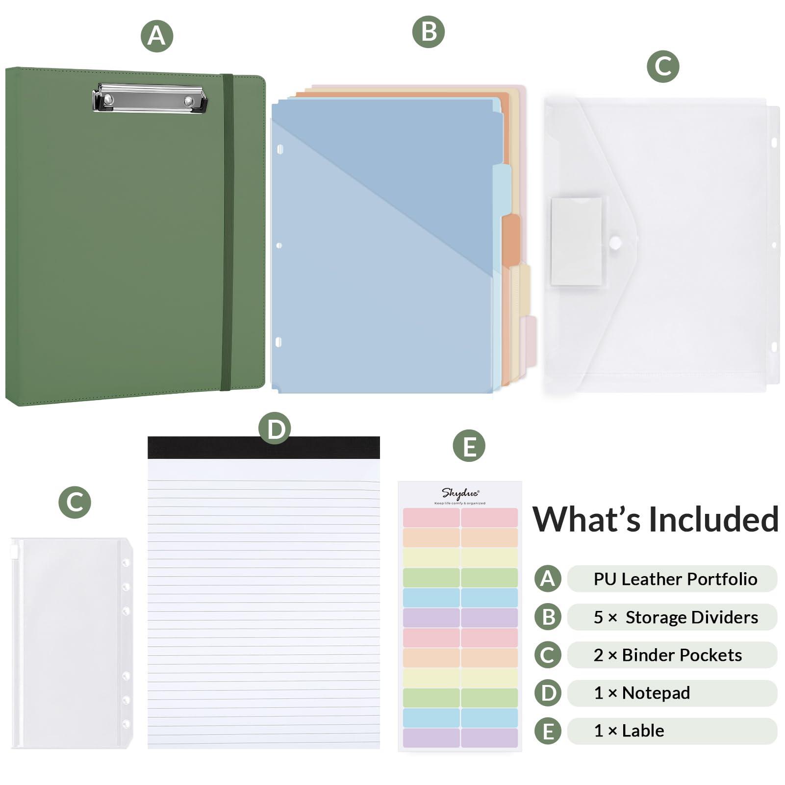 SKYDUE 3 Ring Binder with Clipboard 1 Inch, 13.2" × 10.2" PU Clipboard Binder with Notepad & 5 Dividers with 5 Pockets, Labels, Clipboard Folder Great for School Office(Fit Letter Sized Paper) - Image 4
