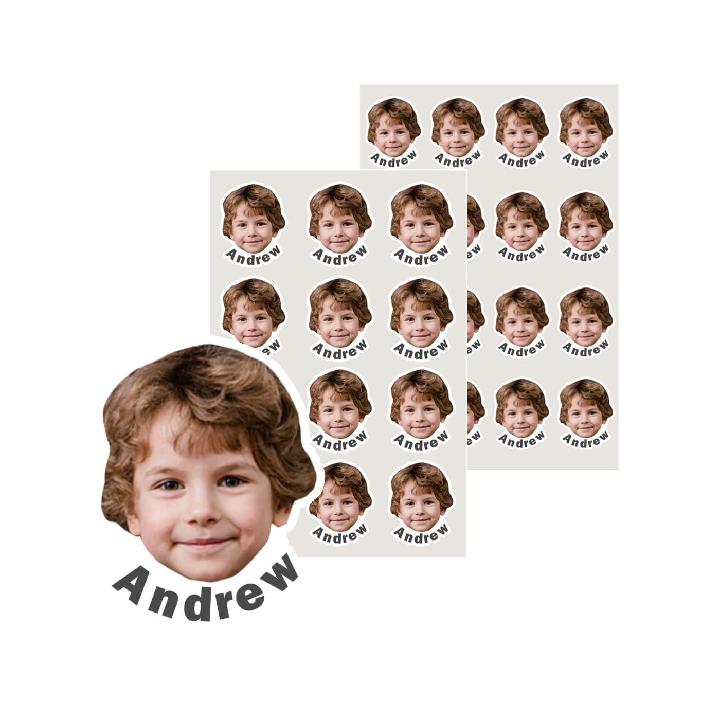 JJJ Design 32 pcs Personalized Face Stickers with name - Portrait Face Photo Stickers for Water Bottles, Lunch Boxes, Phone Cases -Holographic Waterproof Dishwasher Safe (BB)