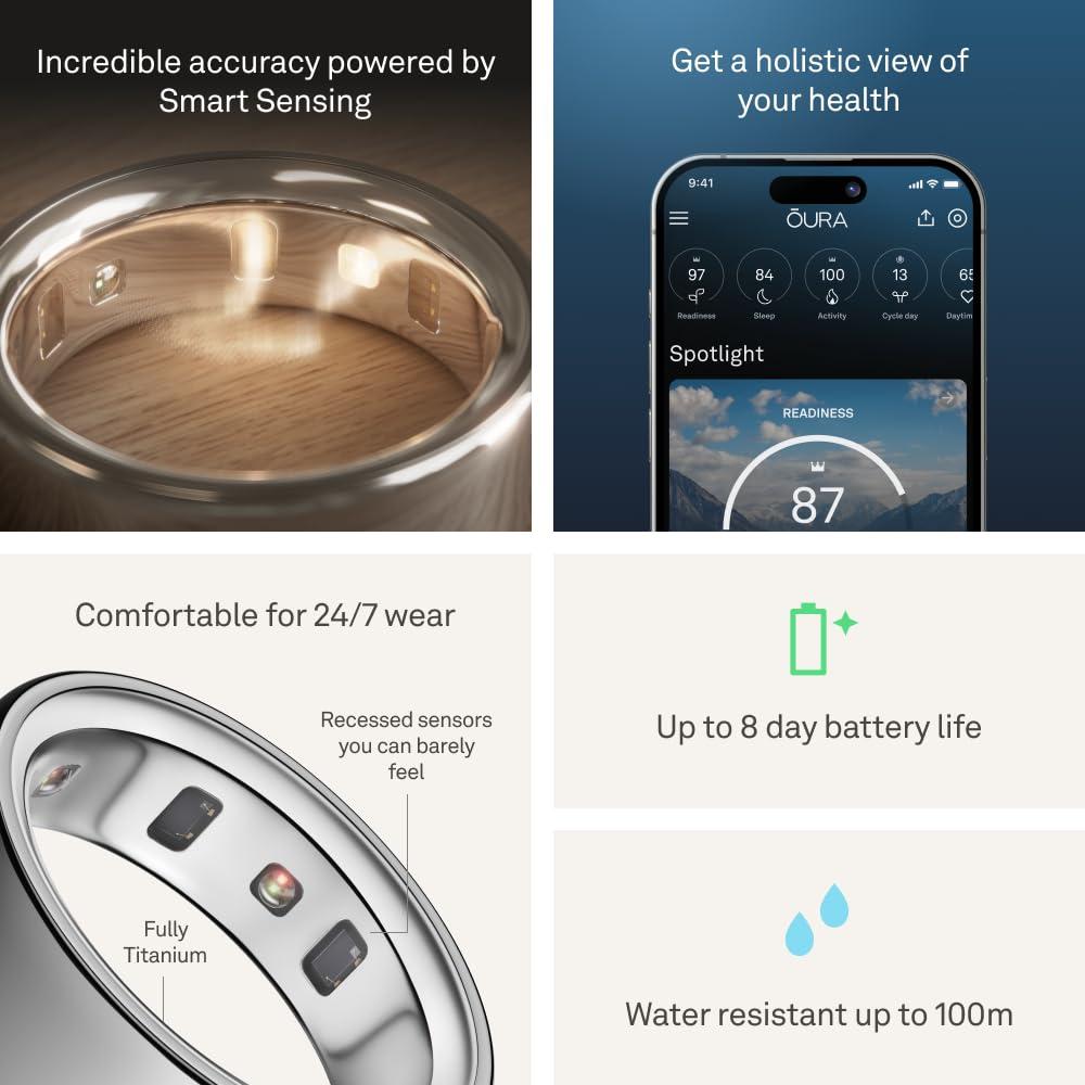 Oura Ring 4 - Silver - Size 4 - Smart Ring - Size First with Oura Ring 4 Sizing Kit - Sleep Tracking Wearable - Heart Rate - Fitness Tracker - Up to 8 Days of Battery Life - Image 5