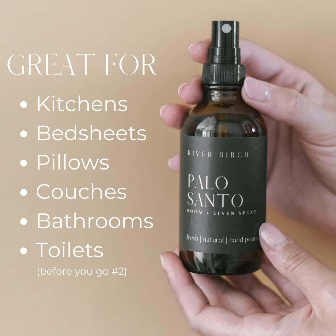 River Birch Luxury Linen and Room Spray - Palo Santo Home Signature Scent - Room Fragrance Spray - Fragrant Fresh Linen Air Freshener For Bedding - Handmade in Texas - 4 oz Glass Amber Bottle - Image 2