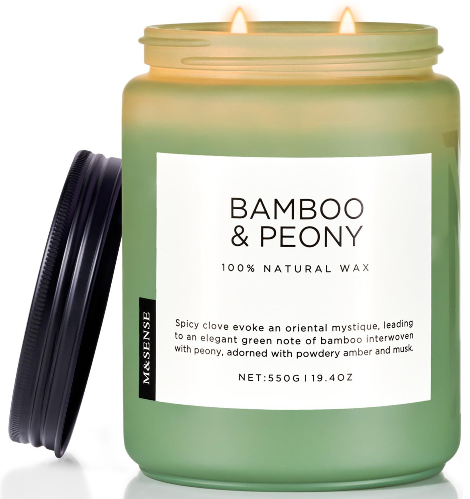 M&SENSE Bamboo Peony Spring Large Jar Candles for Home Scented 19.4 Ounces 110 Hour Long Lasting Burn, Natural Organic Soy Wax Gifts for Women, Fresh Smelling Aromatherapy Candle for Stress Relief