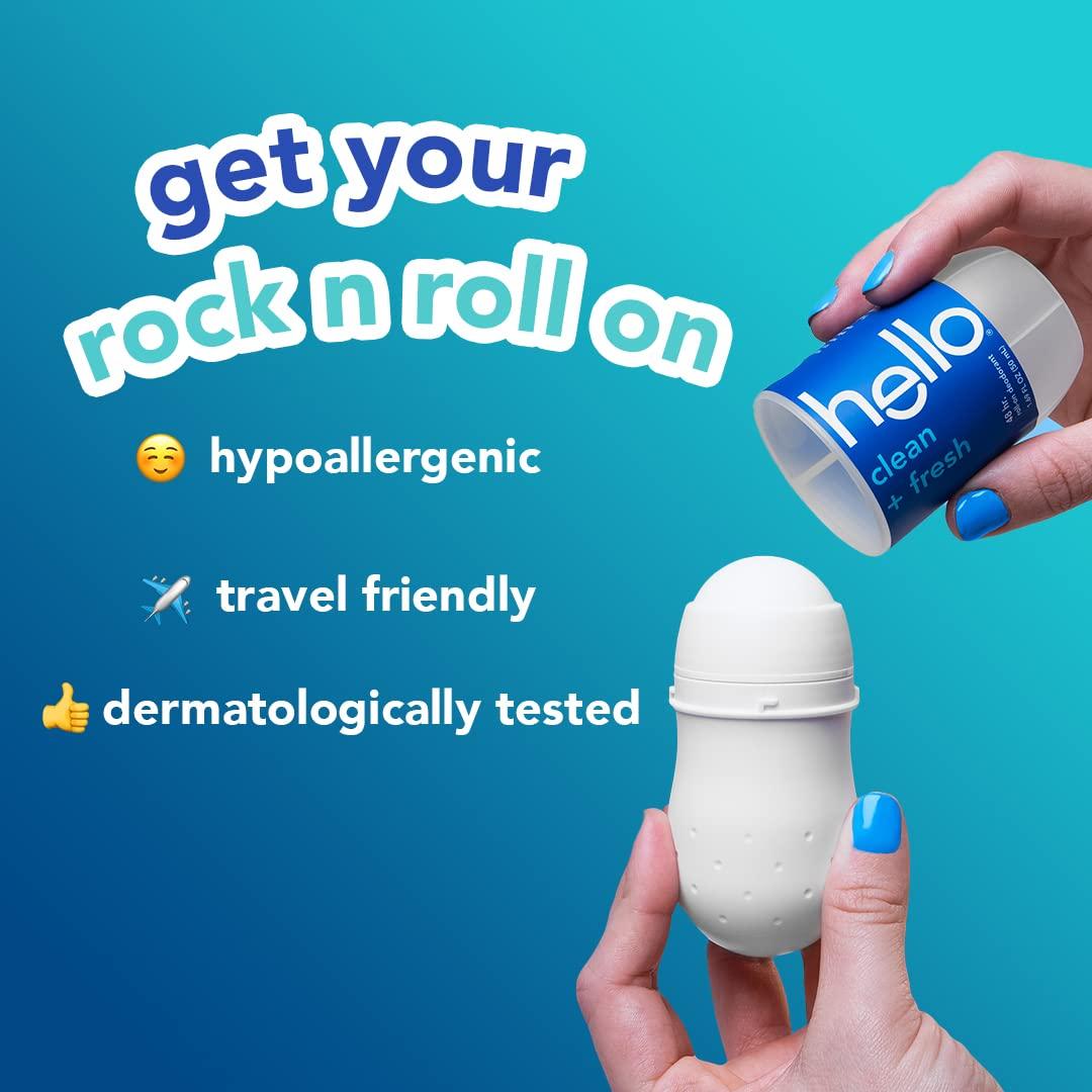 Hello Clean & Fresh Roll On Deodorant, Aluminum Free Deodorant for Women + Men, 48 Hour Non Sticky Formula, Dries Quick and Leaves No White Residue, Travel 2 Pack, 1.69 oz Tubes - Image 6