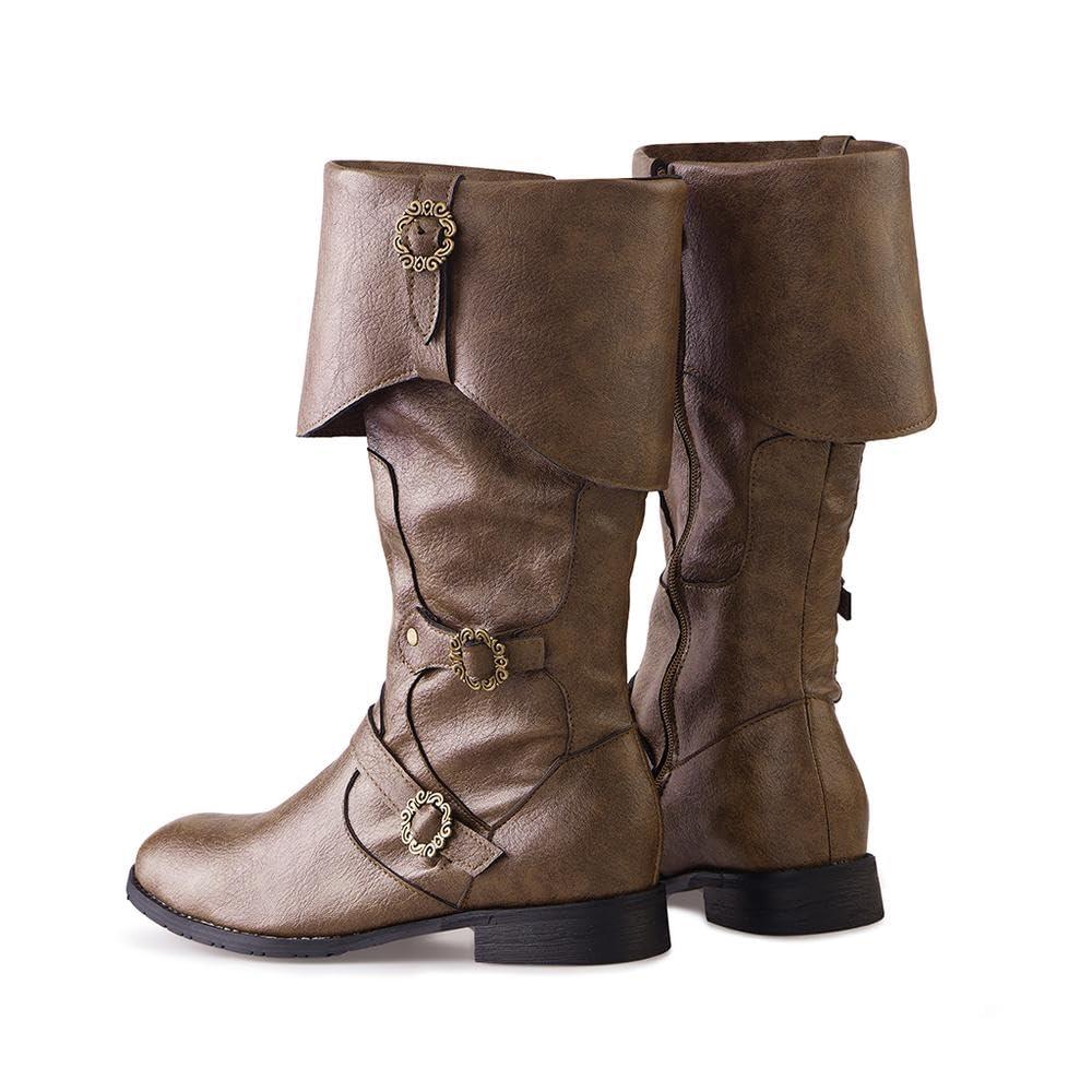 DUNHAO COS Men's Faux Leather Medieval Boots Viking Pirate Costume Boots Renaissance Faire Cosplay Shoes - Image 4