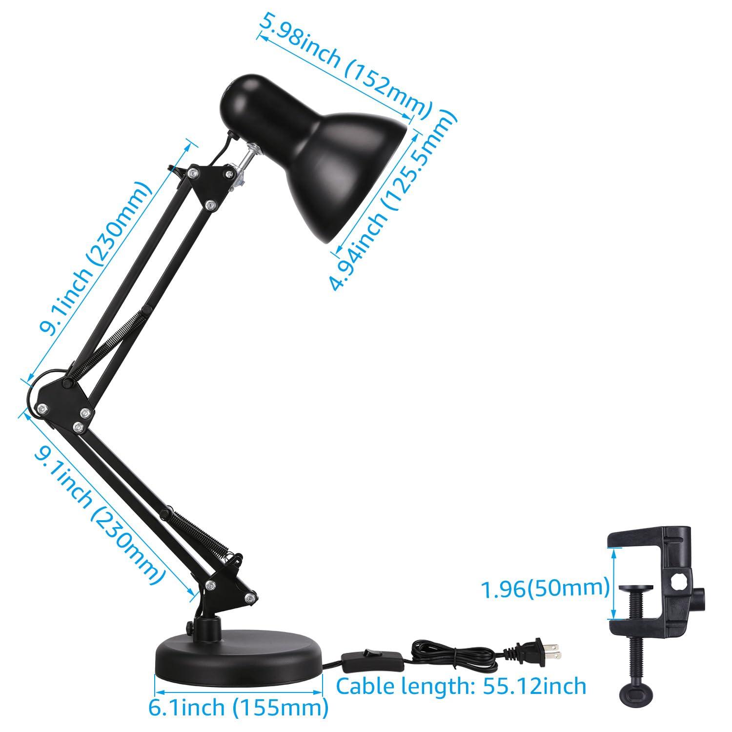 TORCHSTAR Metal Desk Lamp with Clamp, Swing Arm, Architect Adjustable Gooseneck Table Lamp, Clip Desk Lights for Home Office, Work, Study, Reading, E26 Base, Multi-Joint, Black - Image 6