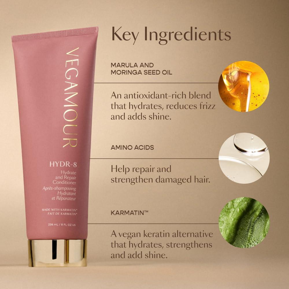 VEGAMOUR HYDR-8 Hydrate and Repair Conditioner - Hydrating Conditioner with Marula Oil, Moringa Oil, Ceramides & Biotin, Natural Conditioner for Dry Hair - Image 6