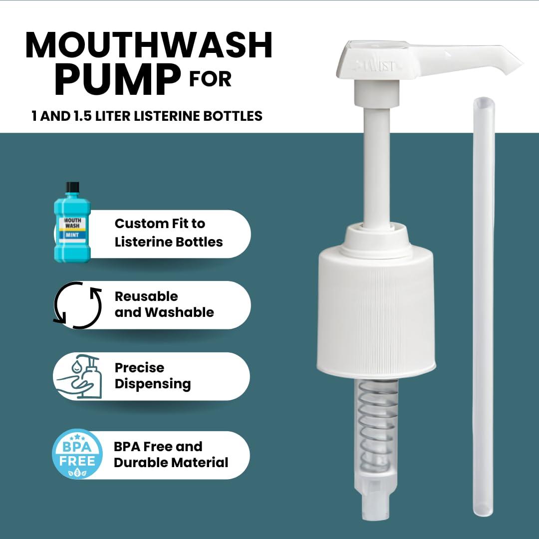 2-Pack Mouthwash Dispenser Pumps Compatible with 1 to 1.5 Liter Listerine Bottles, White, Mouthwash Pump Dispenser - Image 2