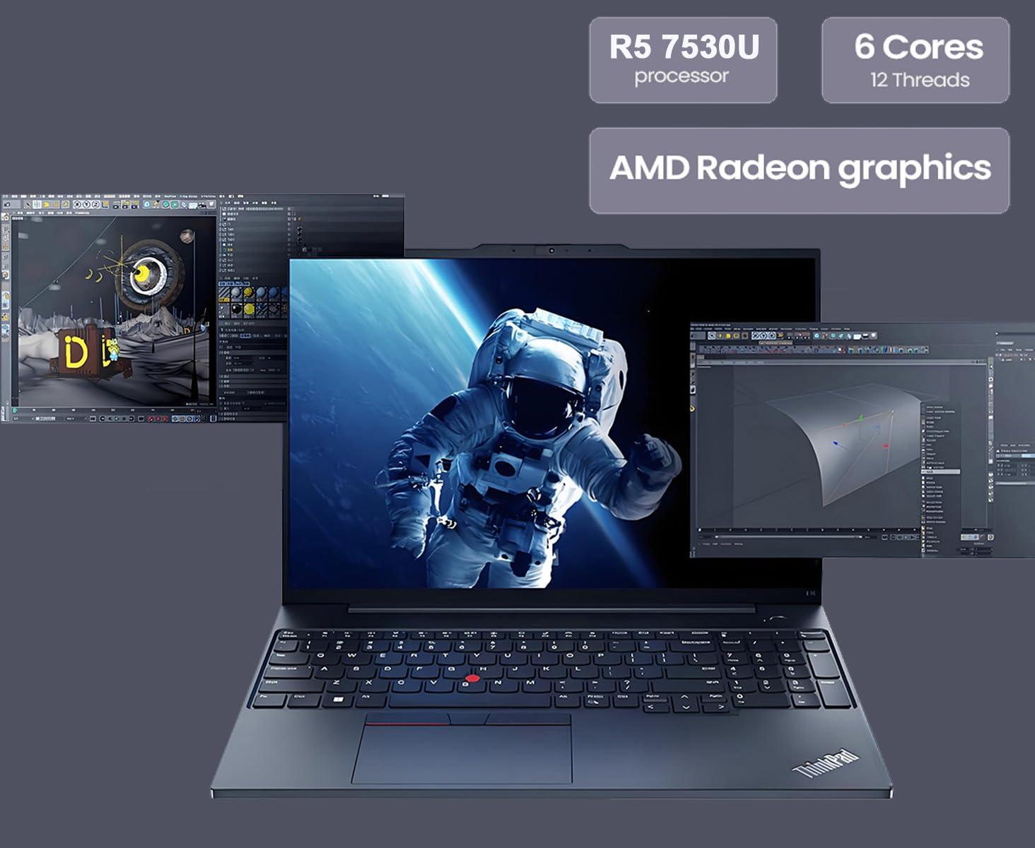 Lenovo ThinkPad E16 Business Laptop (16" FHD+ Display, AMD Ryzen 5 7530U(> Intel i7-1165G7), 16GB RAM, 512GB SSD) Fingerprint, Backlit, 1080p Webcam, WiFi 6, Ethernet, Win 11 Pro w/ Copilot, Black - Image 2