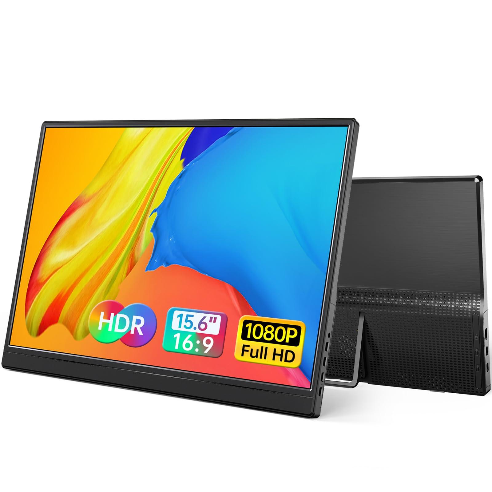 Yxk 15.6 Inch Portable IPS Travel Monitor, for Laptop, PC, Gaming, 1080P, USB-C, HDMI, Ultra-Slim, with Kickstand, Ultra-Thin, Zero Frame, Mac Phone, PS, Xbox, Swich