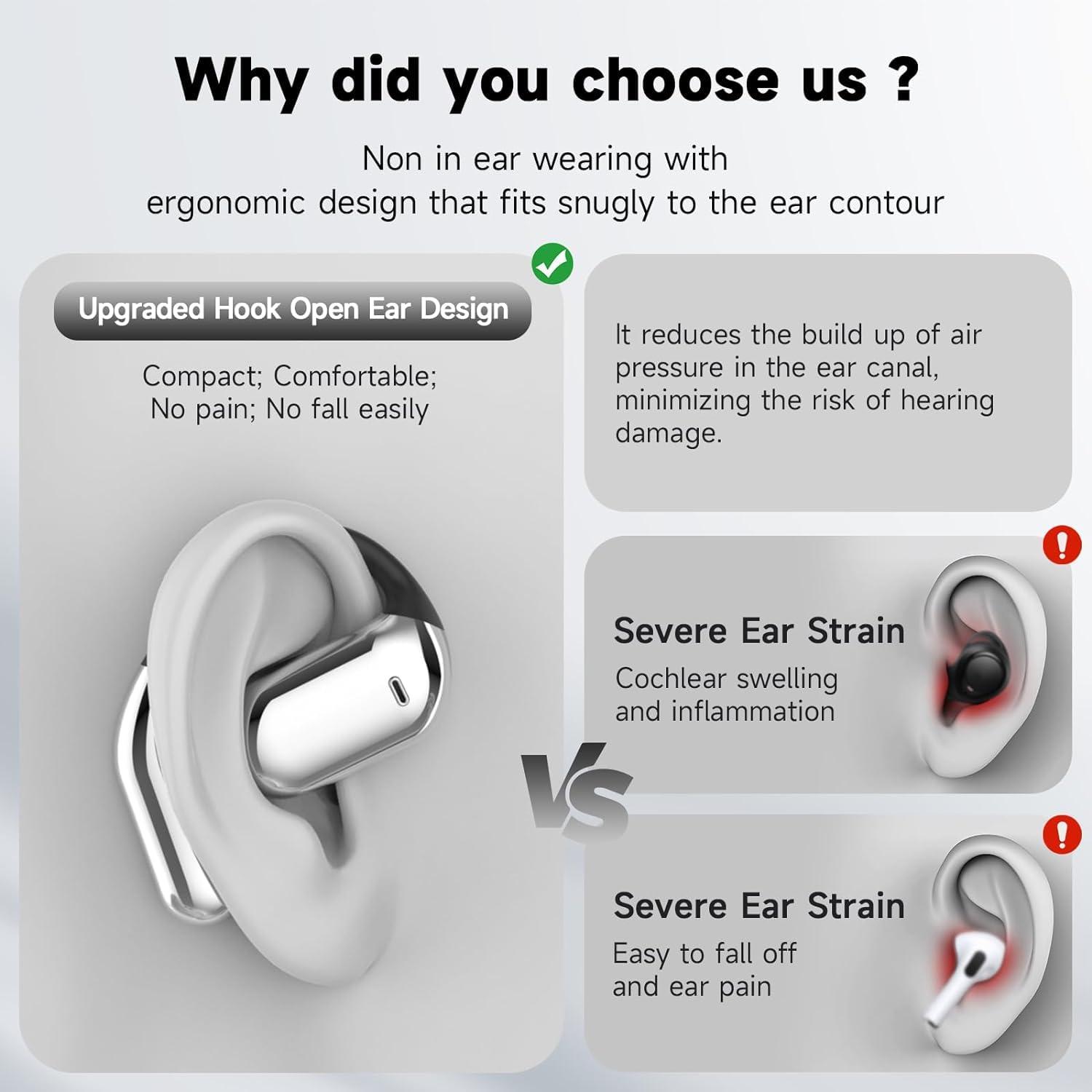 Open Ear Bone Conduction Bluetooth 5.4 Headphones,Wireless Earbuds Built-in Mic Sport Over Earphones with Comfort Ear Hooks LED Display Charging Case,Waterproof IPX7 Headset for Running Fitness,Black1 - Image 2