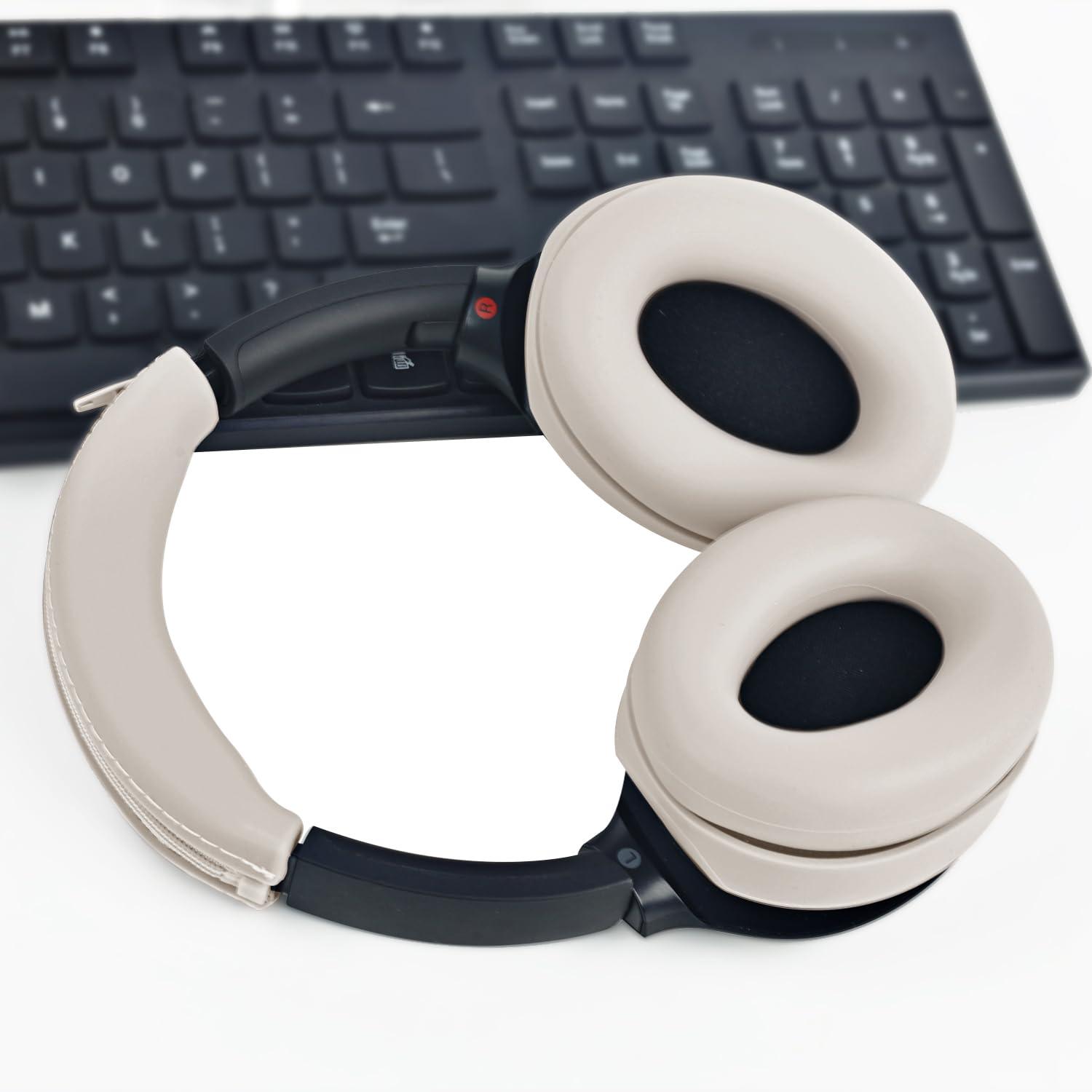 Adhiper 3Sets Silicone Sweat Case Cover for Sony WH-1000XM4 WH-1000XM3 Headphones, Silicone XM4 Earpad Cover/Ear Covers/Headband Cover Protector, Sweat Proof Soft Headphone Accessories (Off White) - Image 7