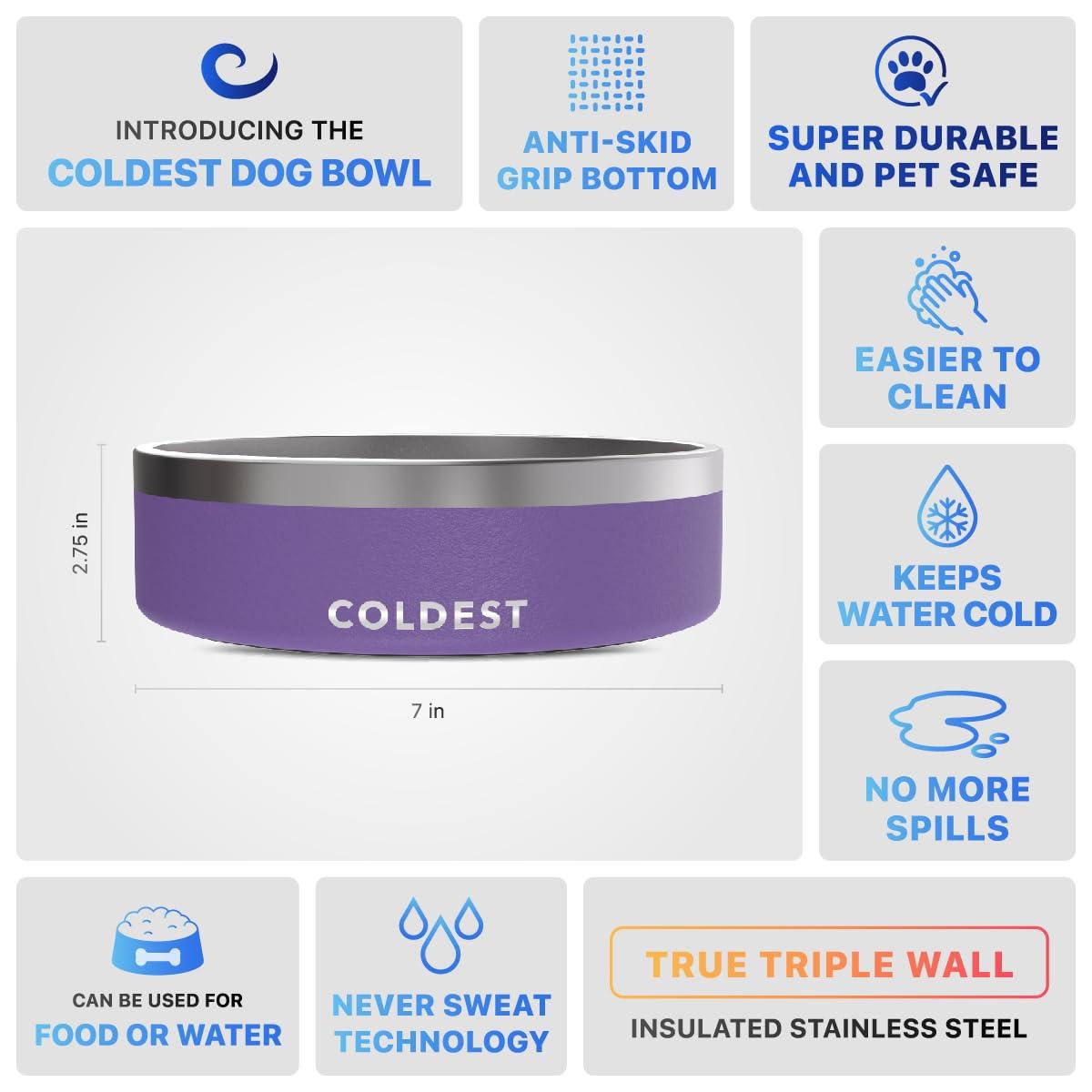 Coldest Dog Bowl - Anti Rust Metal, Non Slip, 3 Layers Insulated Stainless Steel Dog Bowls - Spill Proof & Heavy Duty - Water Bowl for Dogs, Cats & Pets, Dish Washer Safe (42 oz, Galaxy Purple) - Image 5