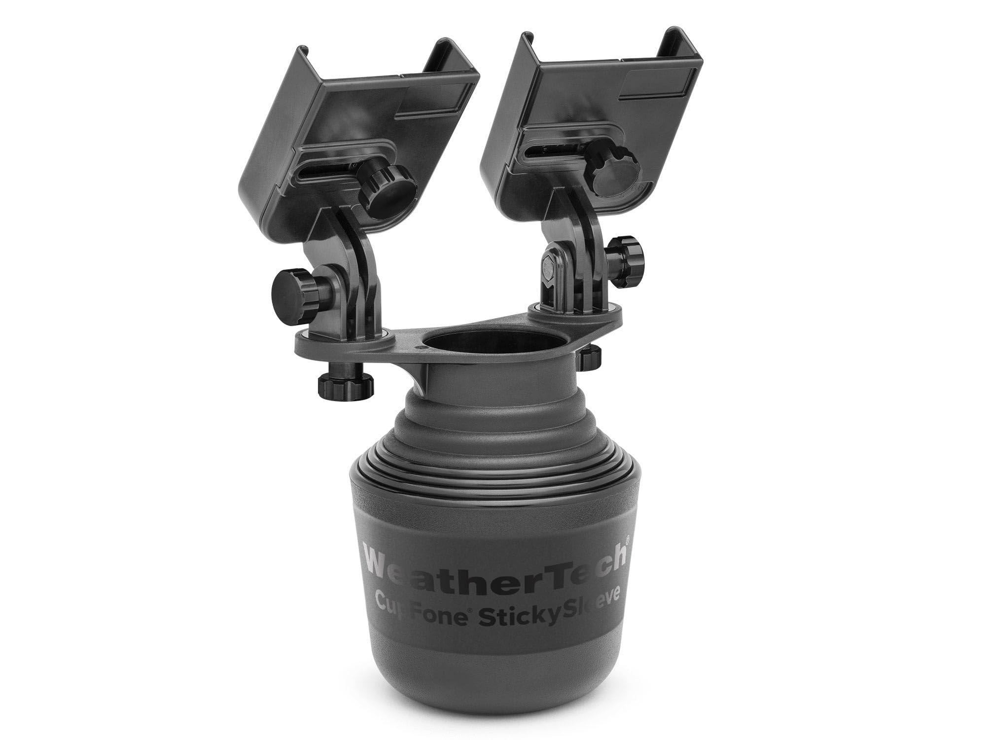 WeatherTech CupFone Duo – Adjustable, Universal Cup Holder Phone Mount Car & Truck Accessory – Best Design for iPhone & Smartphone Charging – Black Metal Knobs