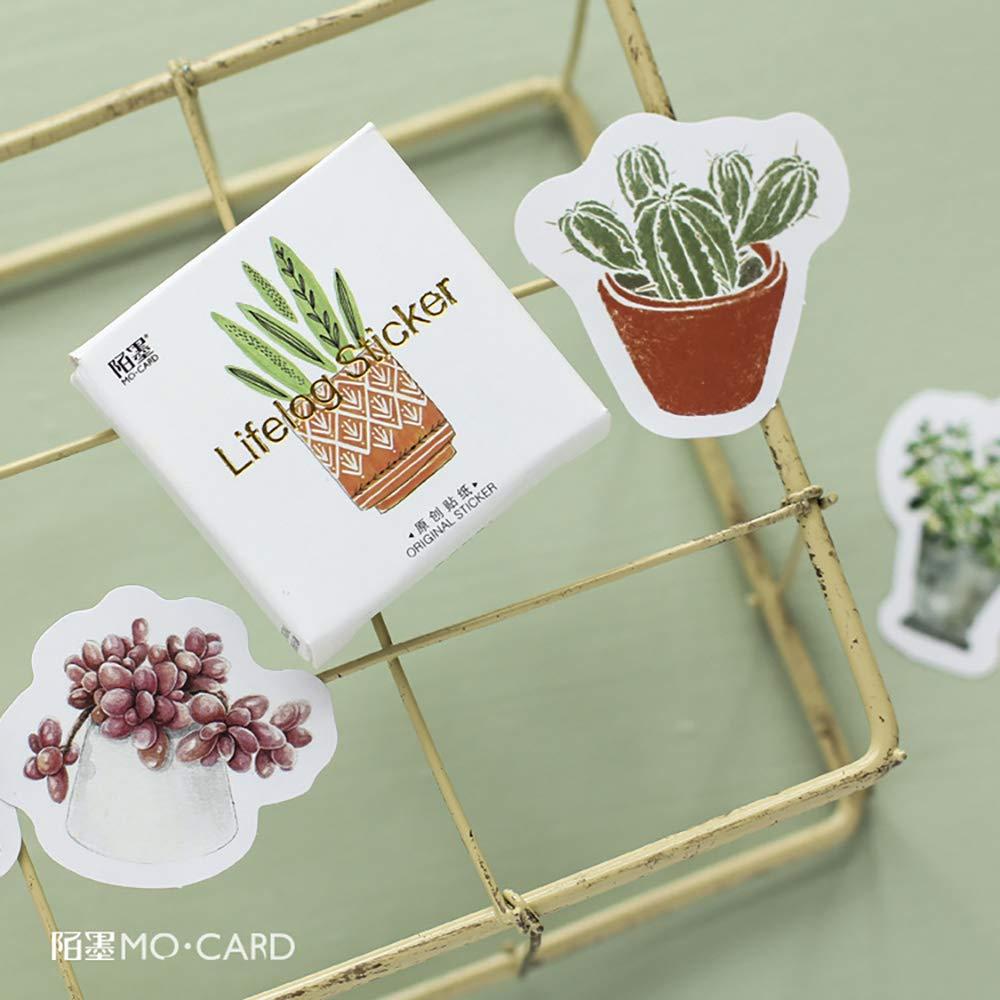 Small Scrapbooks Laptop Stickers, Doraking Boxed Green Pot Plants Stickers for Laptop, Scrapbooking, Suitcase (Green Buds, 45PCS/ Box) - Image 4