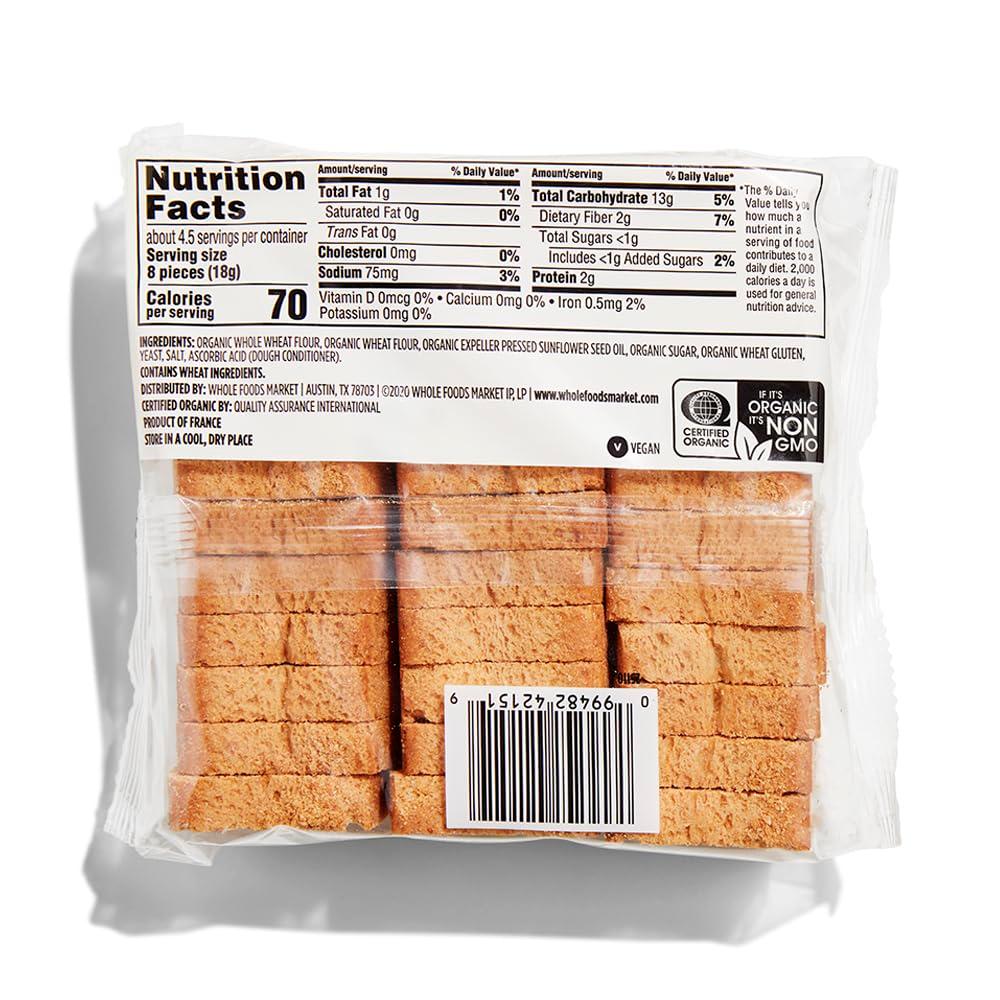 365 by Whole Foods Market, Organic Whole Wheat Mini Toast, Vegan, 2.8 Ounce - Image 2