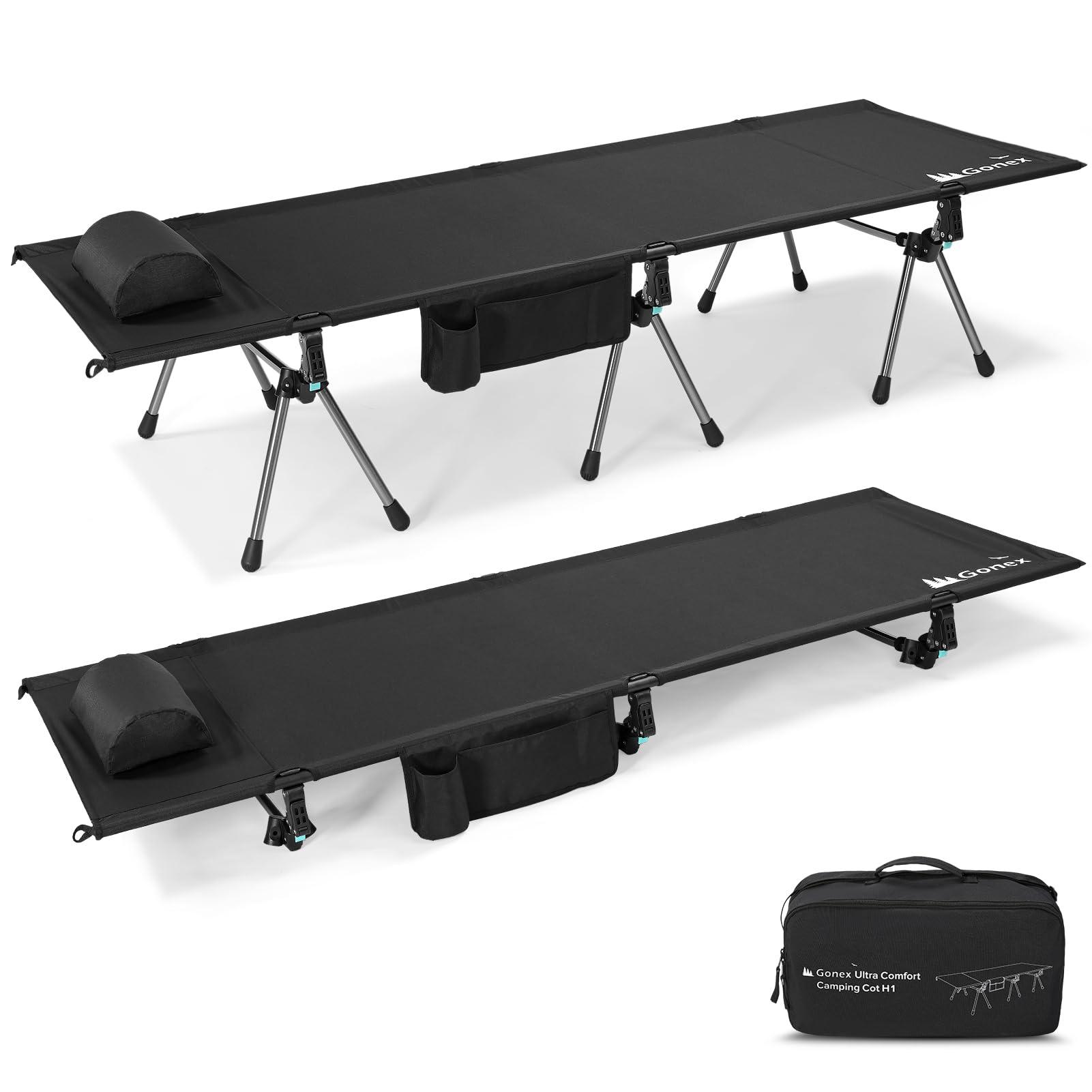 Gonex Camping Cot with Leg Extenders 2 in 1 Portable Ultralight Folding Cot for Adults Adjustable Height Supports 350lbs Sleeping Bed for Backpacking Travel Beach Home 74.8"x27.5"