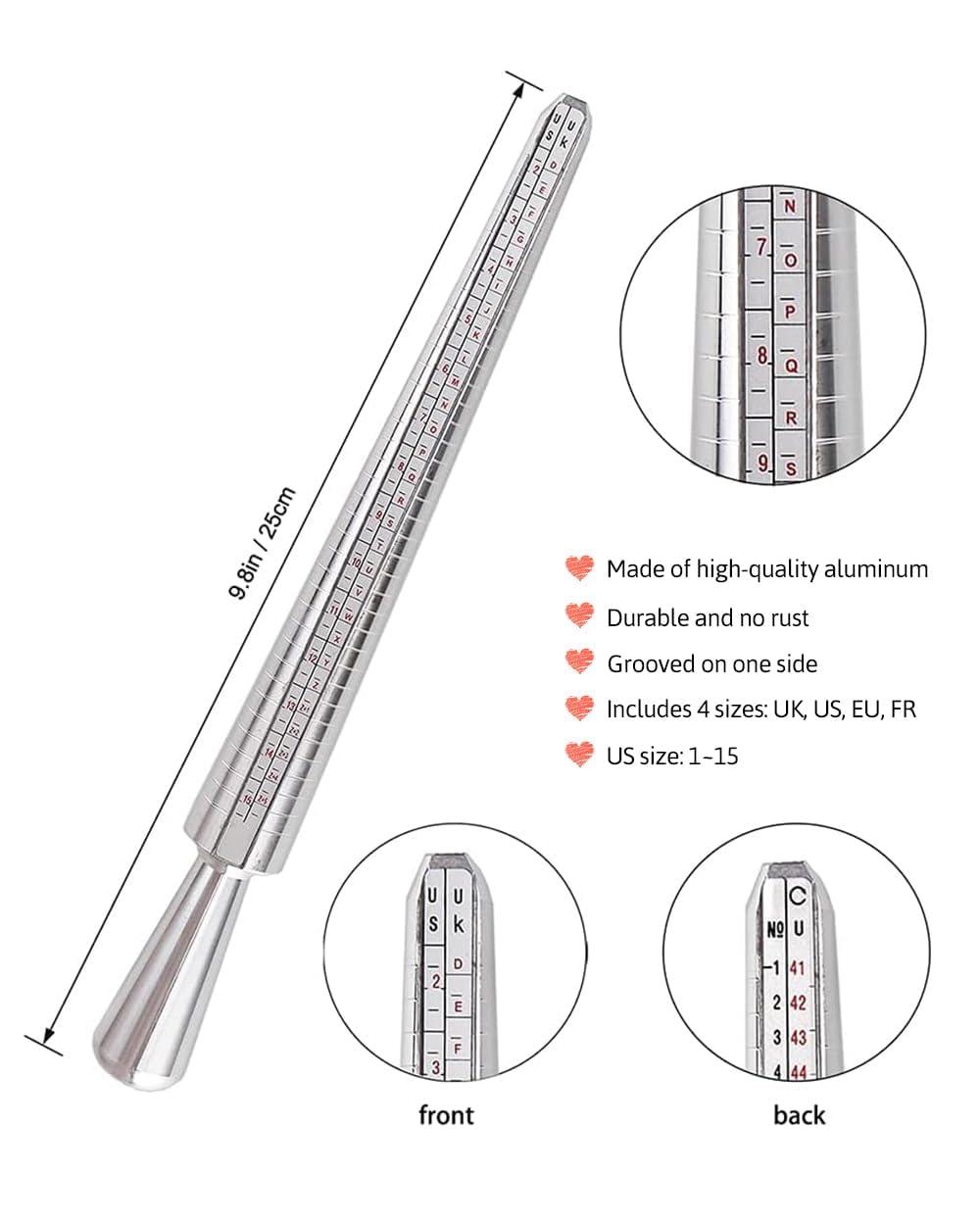 Meowoo Ring Sizer Measuring Tool Set, Ring Gauges with Finger Sizer Mandrel Ring Sizer Tools for Jewelry Sizing Measuring, 3 pcs, silvery - Image 3