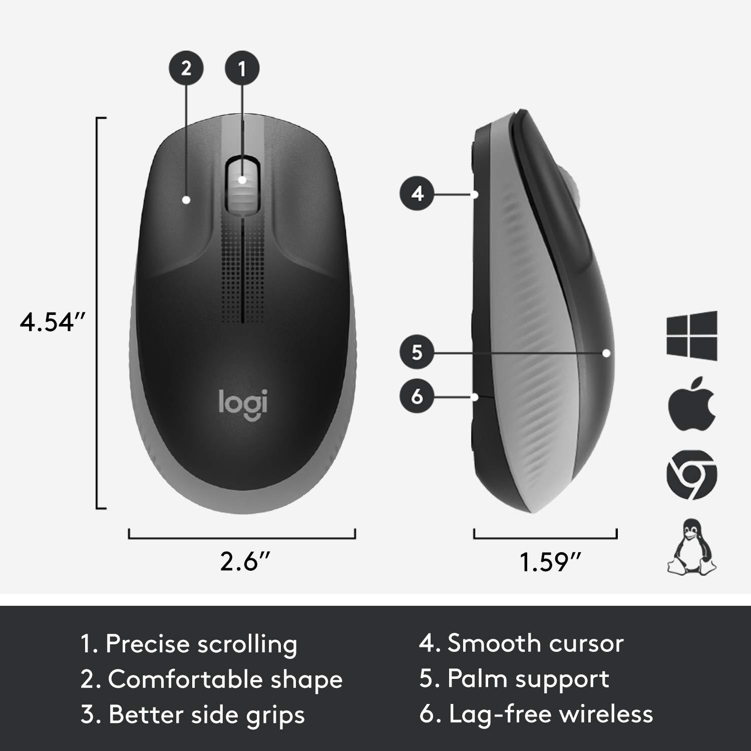 Logitech Wireless Mouse M190 - Full Size Ambidextrous Curve Design, 18-Month Battery with Power Saving Mode, Precise Cursor Control & Scrolling, Wide Scroll Wheel, Thumb Grips - Mid Grey - Image 5