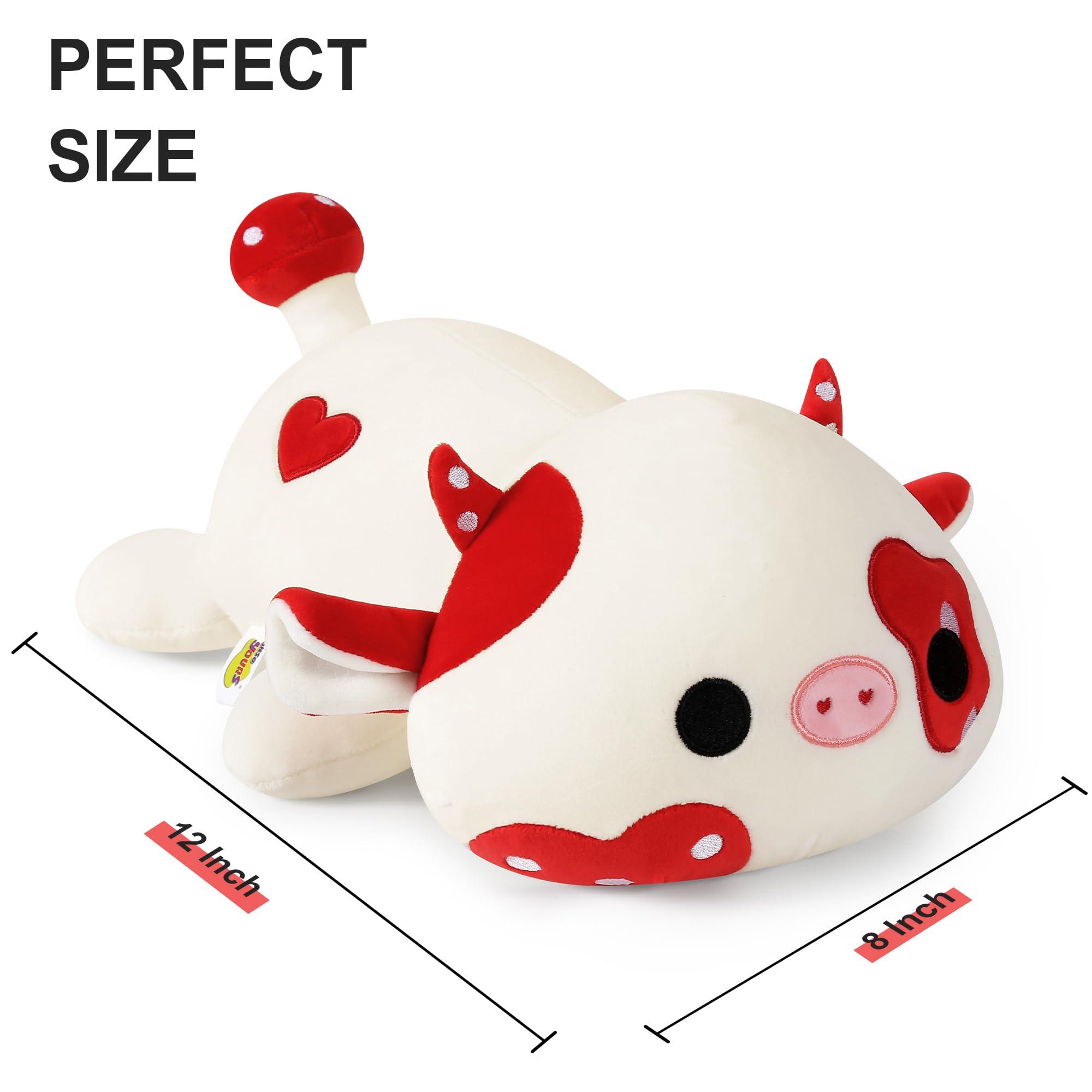 Onsoyours Cute Cow Plushie, Soft Stuffed Mushroom Love Cow Squishy Plush Animal Toy Pillow Gift for Kids (Red Mushroom Cow, 12") - Image 3