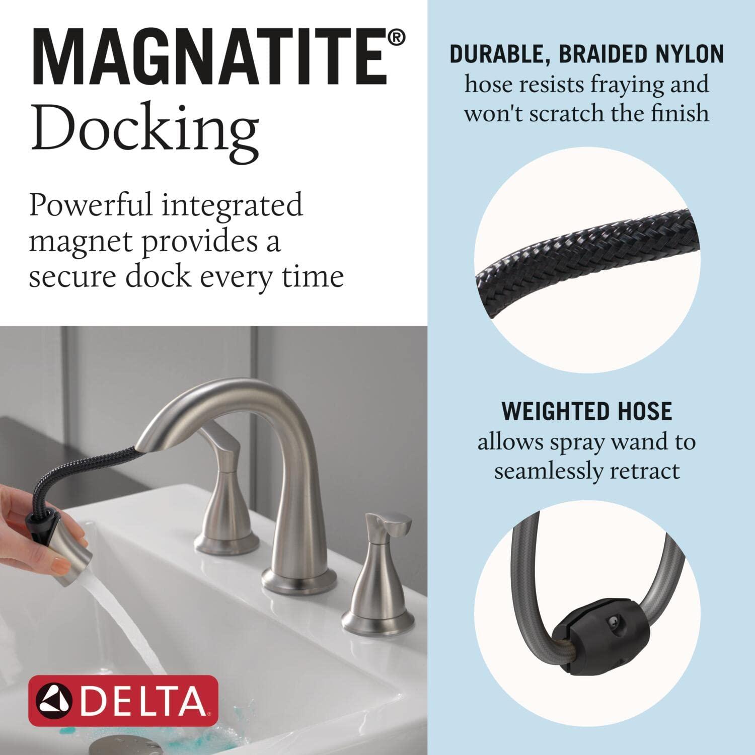 Delta Broadmoor Brushed Nickel Bathroom Faucet with Sprayer, 8 Inch 3 Hole Widespread Bathroom Sink Faucet with Pull Out Sprayer, Push-Pop Drain, SpotShield Stainless 35765LF-SPPD - Image 6